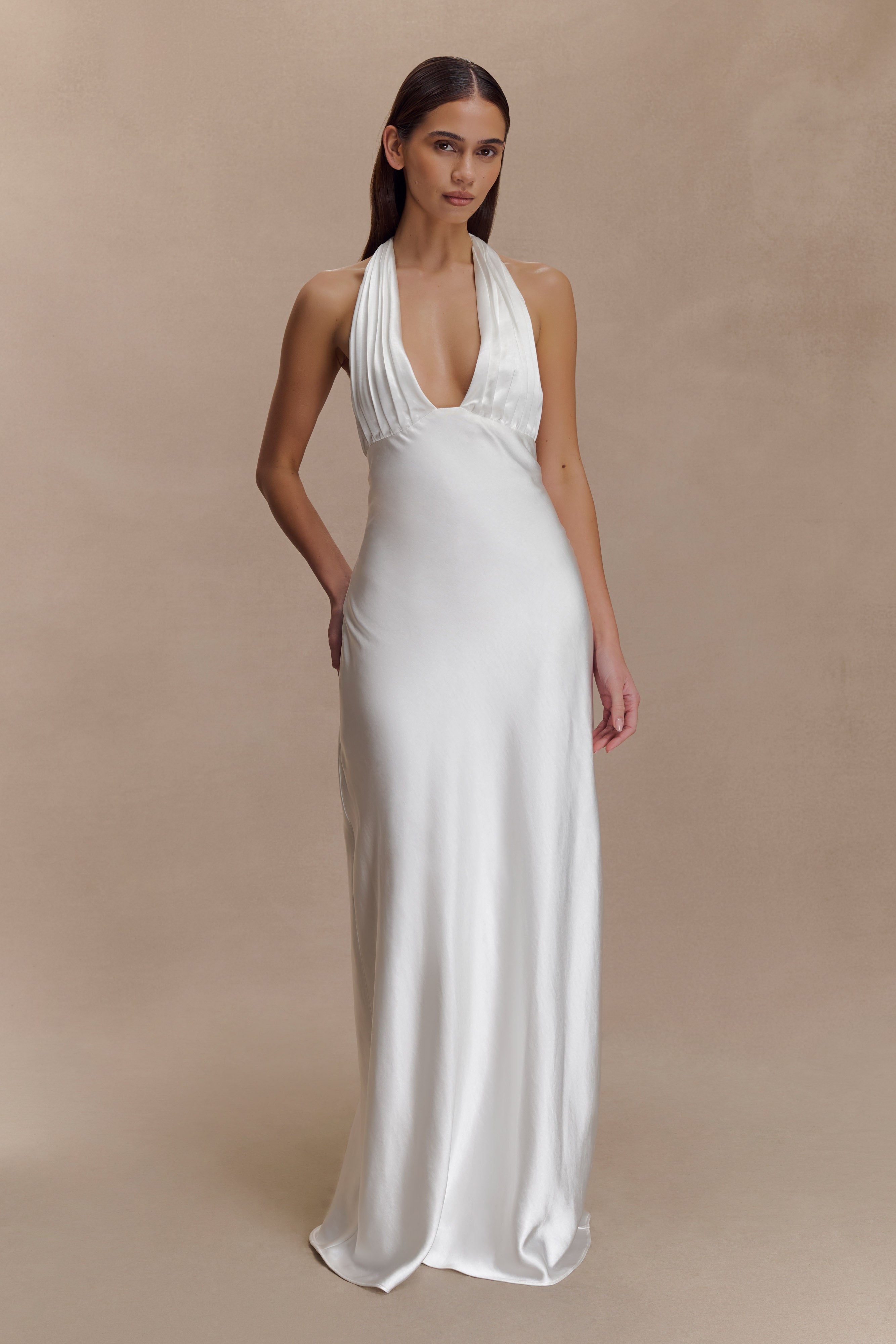 Alice Satin Halter Maxi Dress - White - Image 7