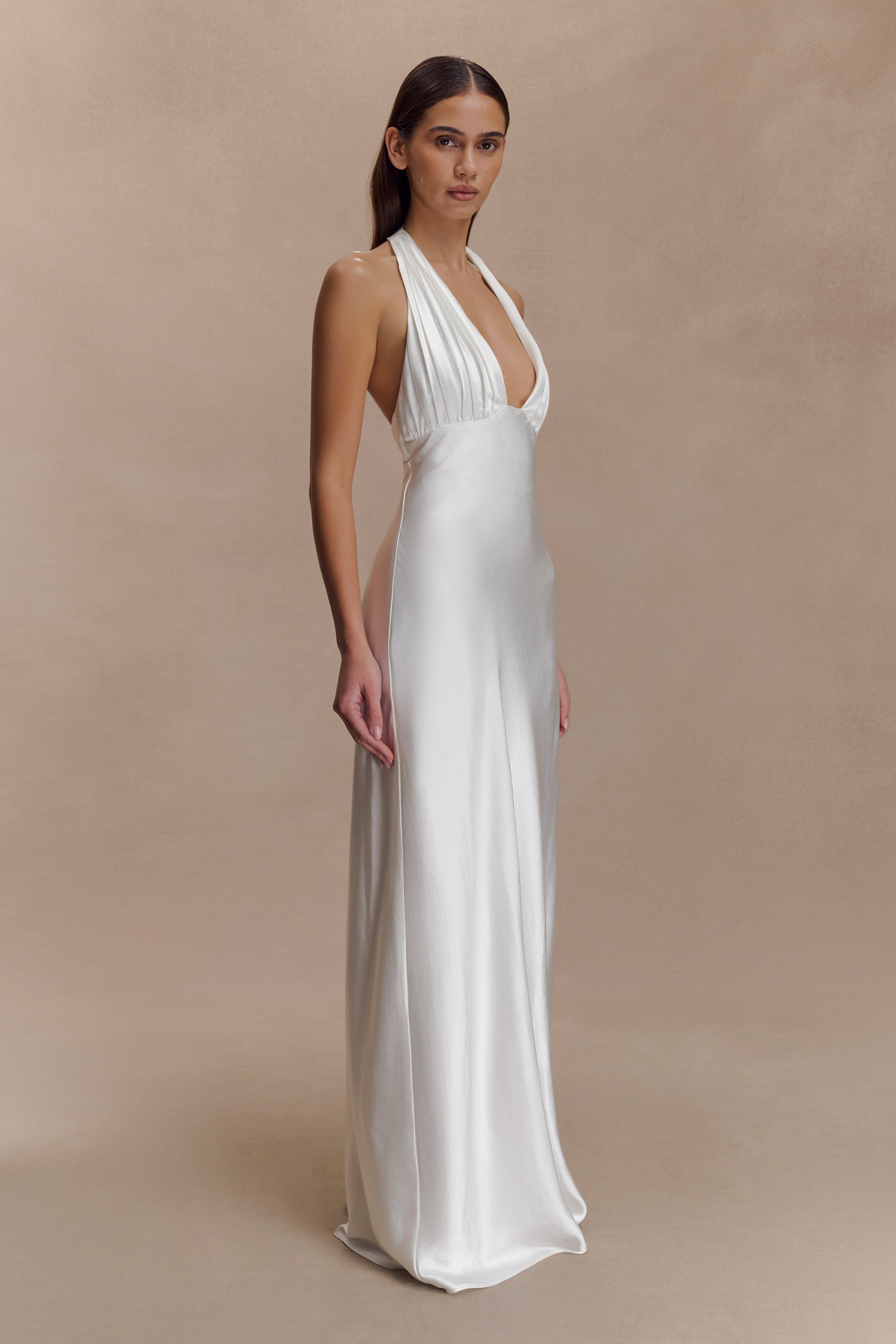 Alice Satin Halter Maxi Dress - White - Image 6