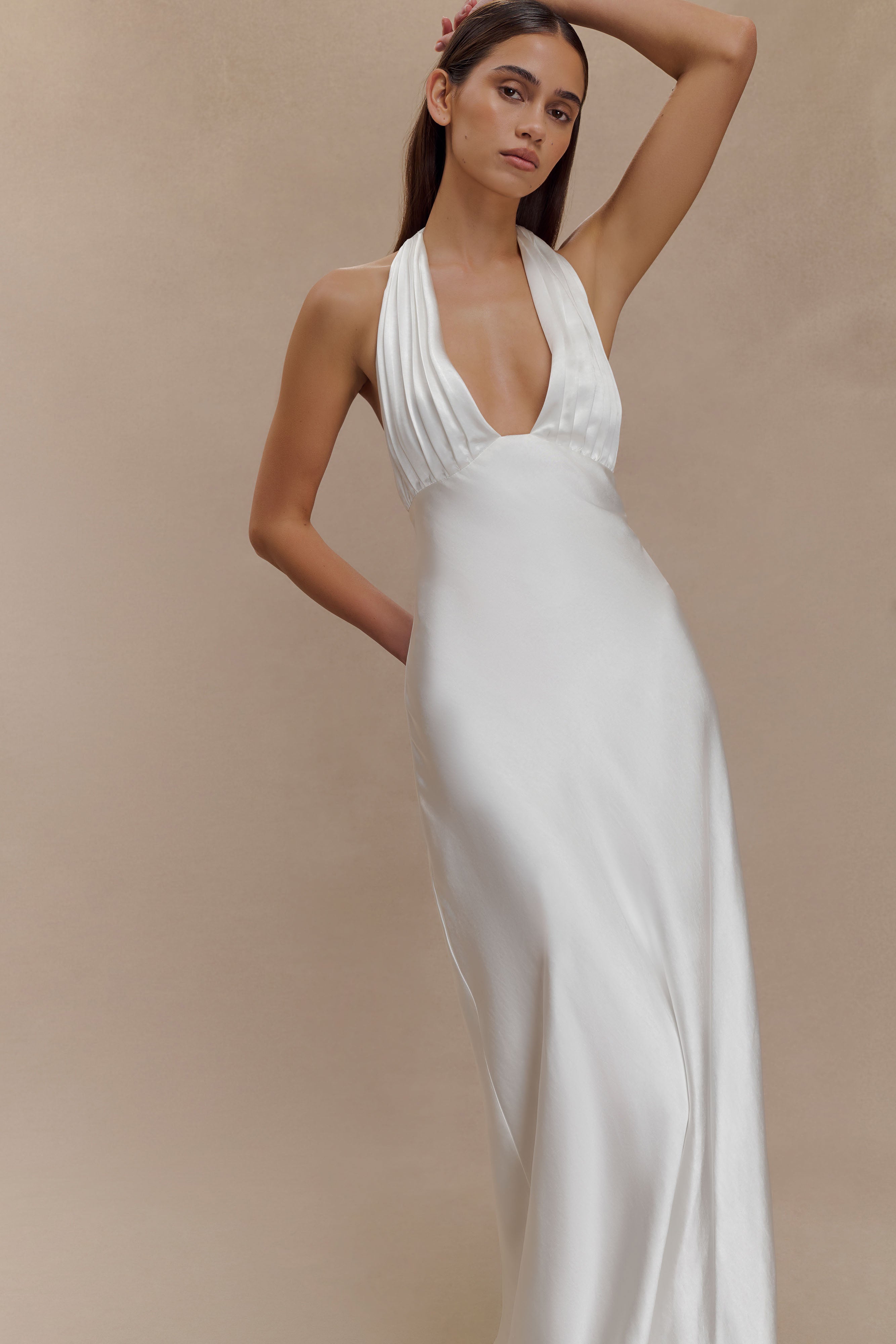 Alice Satin Halter Maxi Dress - White - Image 8