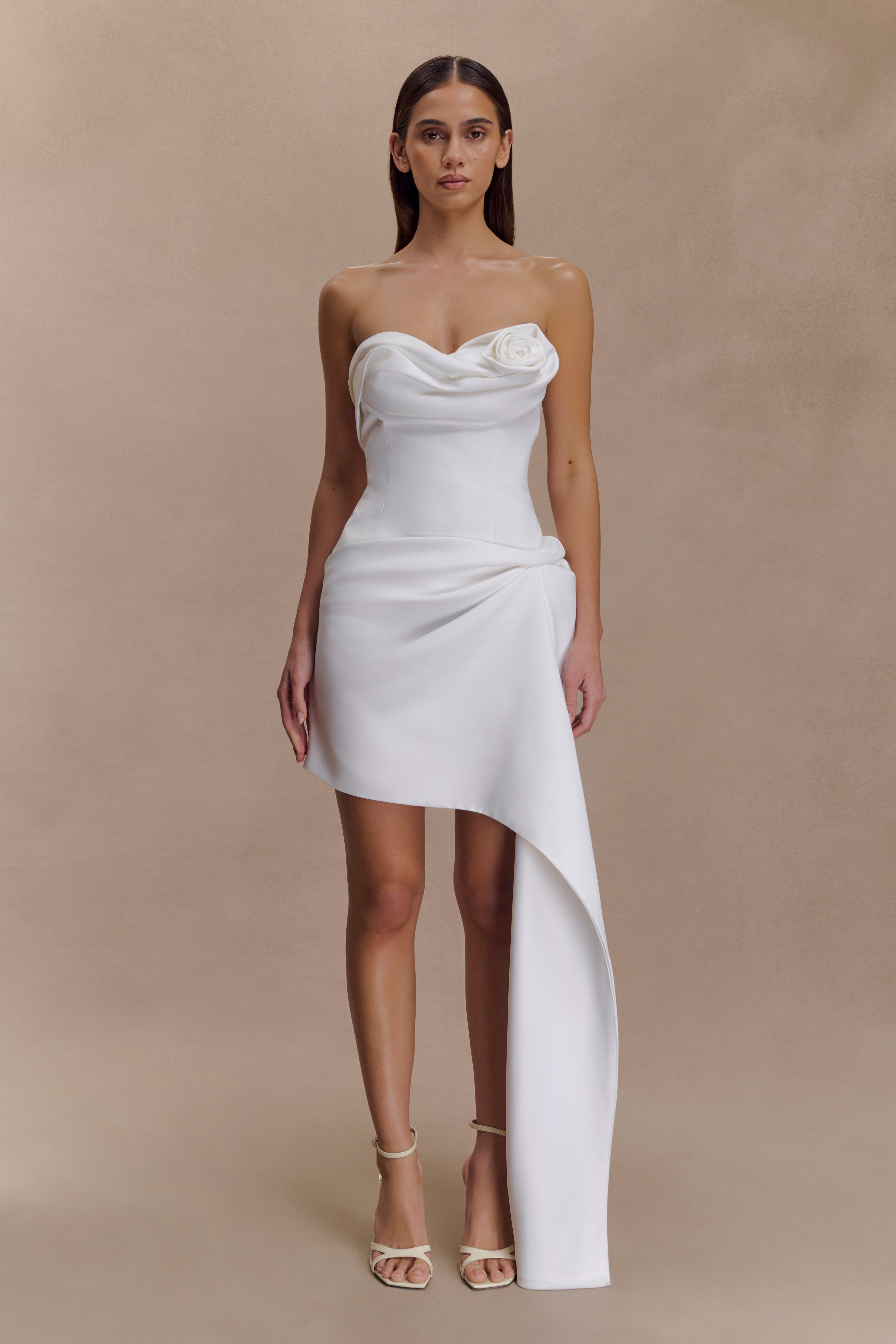 Evianna Strapless Gathered Mini Dress - White - Image 7