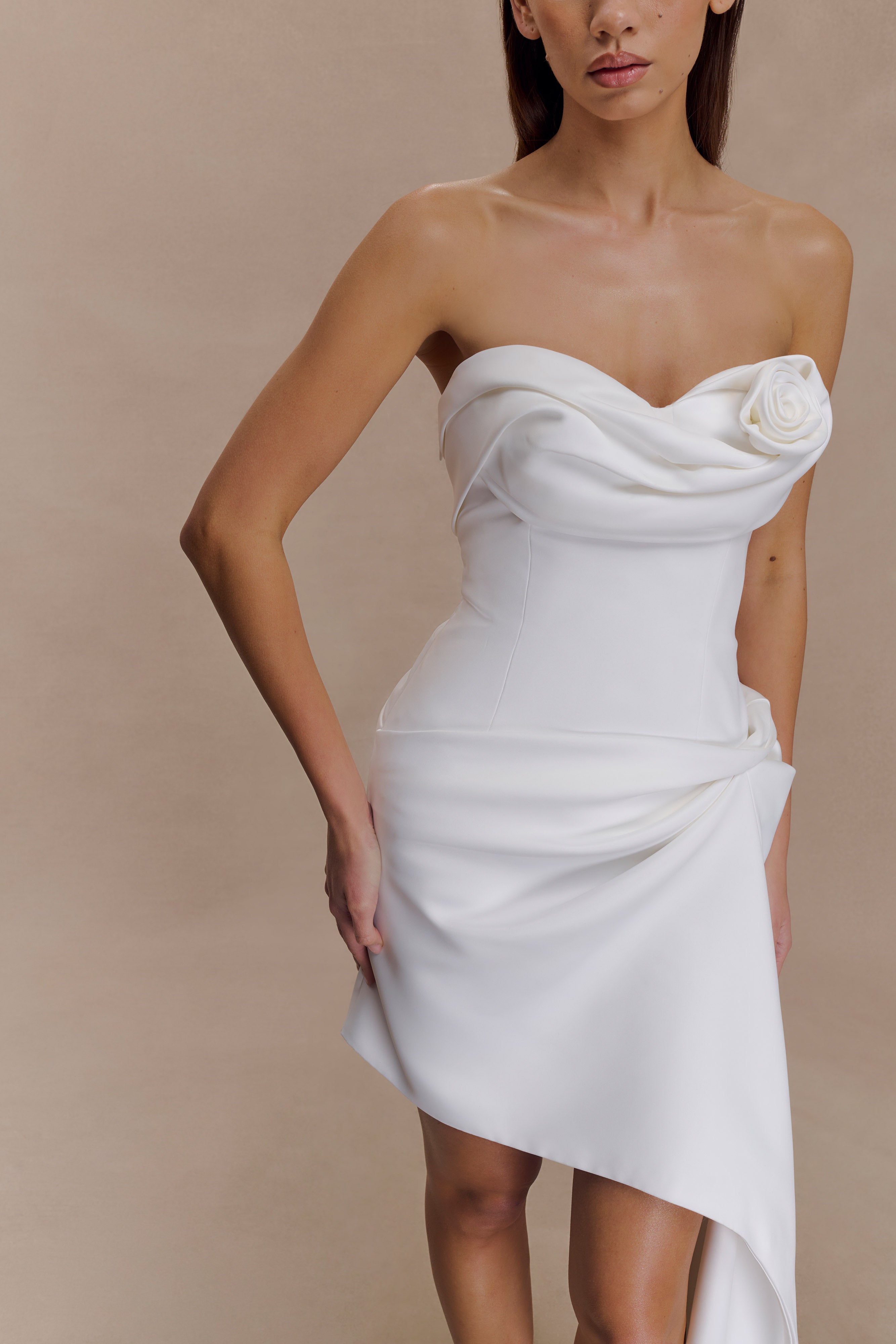 Evianna Strapless Gathered Mini Dress - White - Image 5