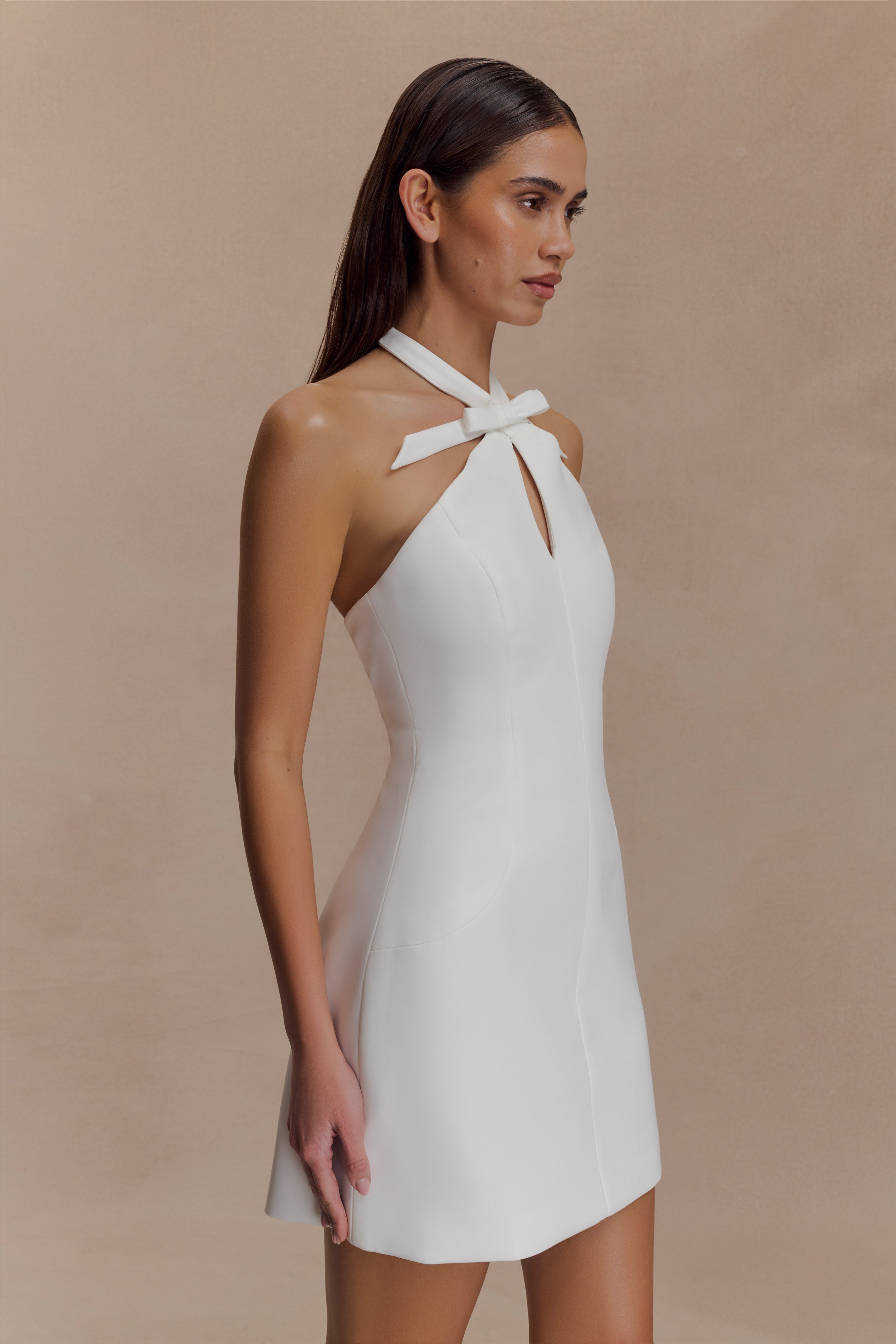 Freya Halter Bow Mini Dress - Ivory - Image 2