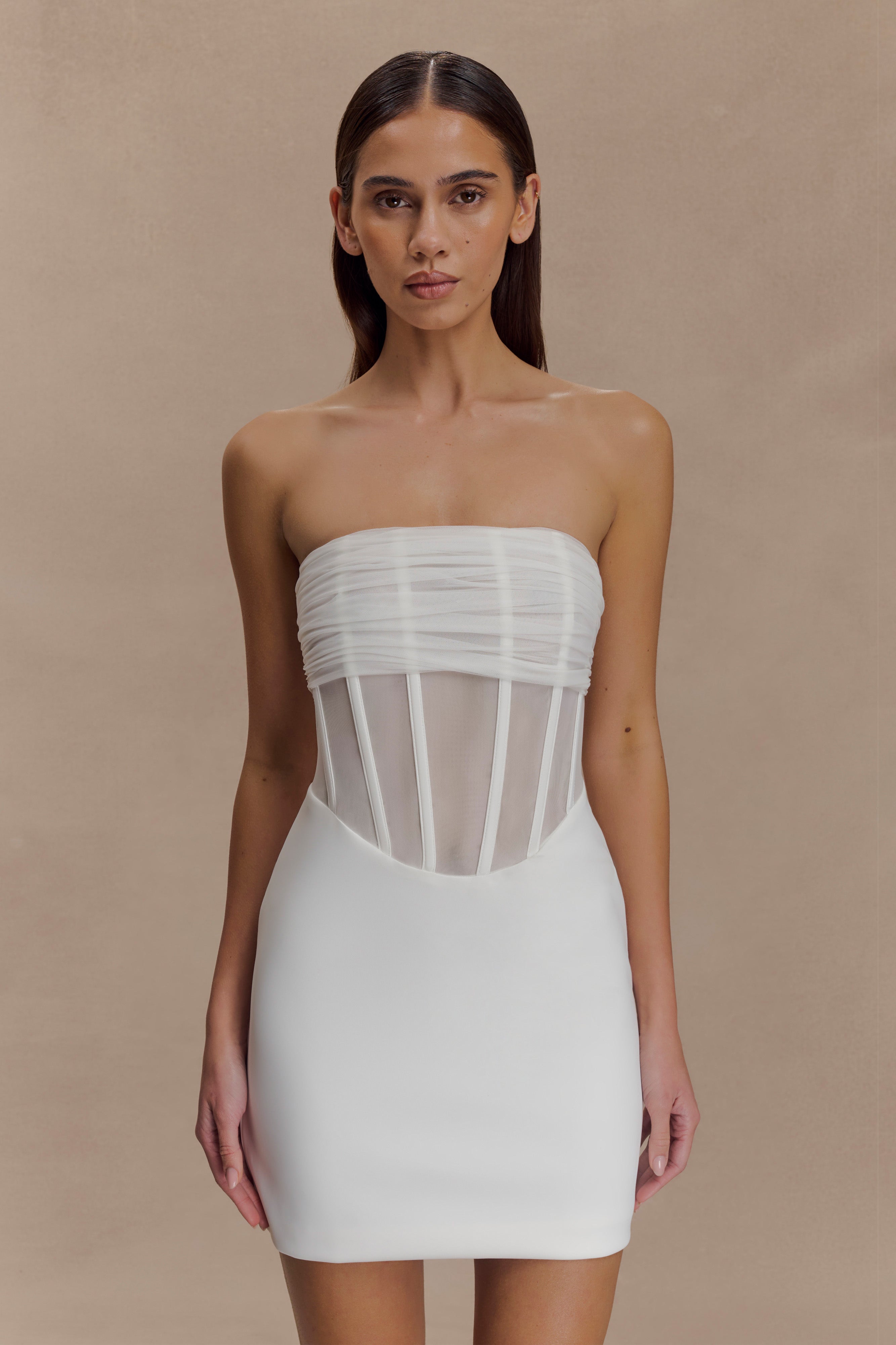 Palmer Mesh Corset Mini Dress - Ivory - Image 7