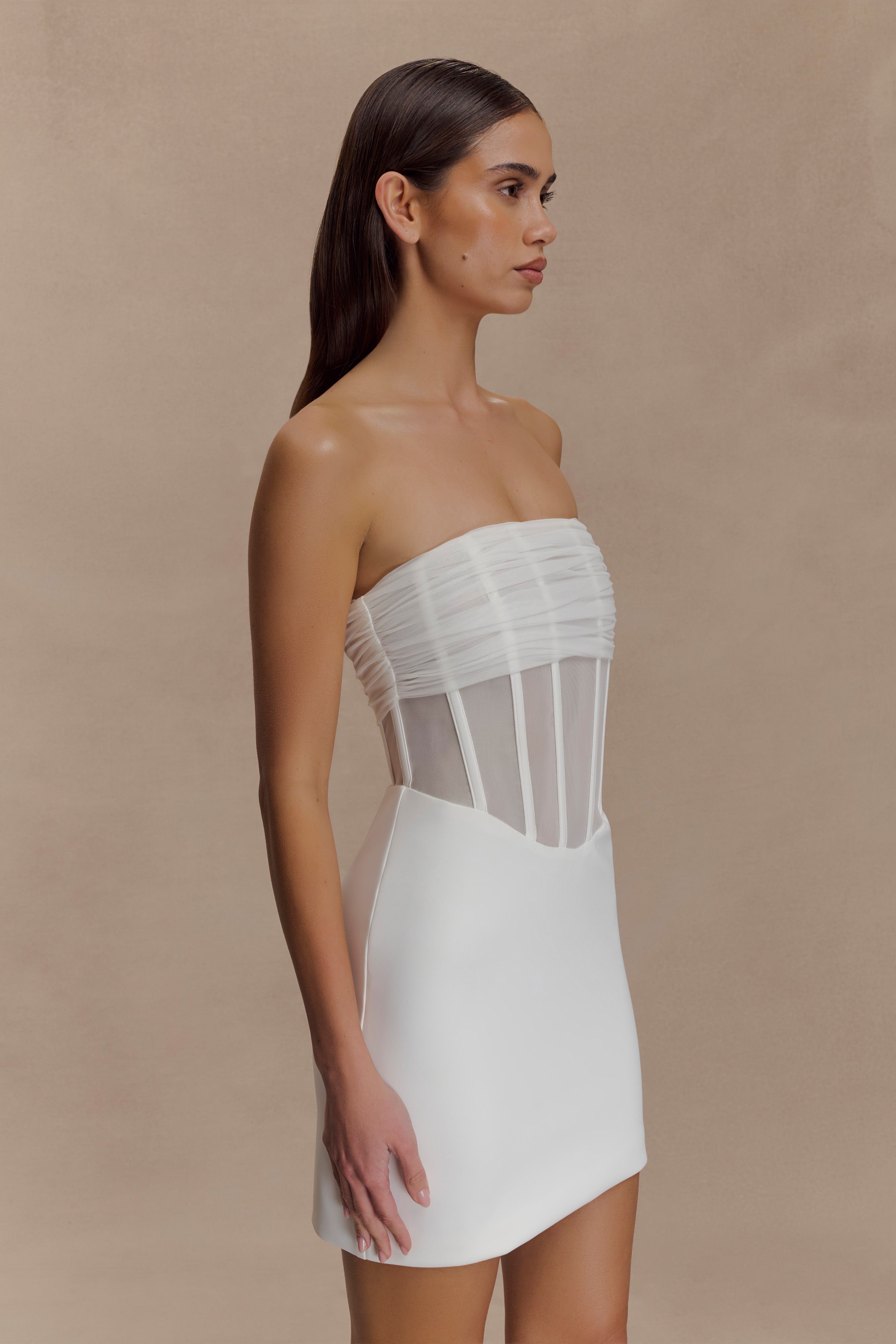 Palmer Mesh Corset Mini Dress - Ivory - Image 5