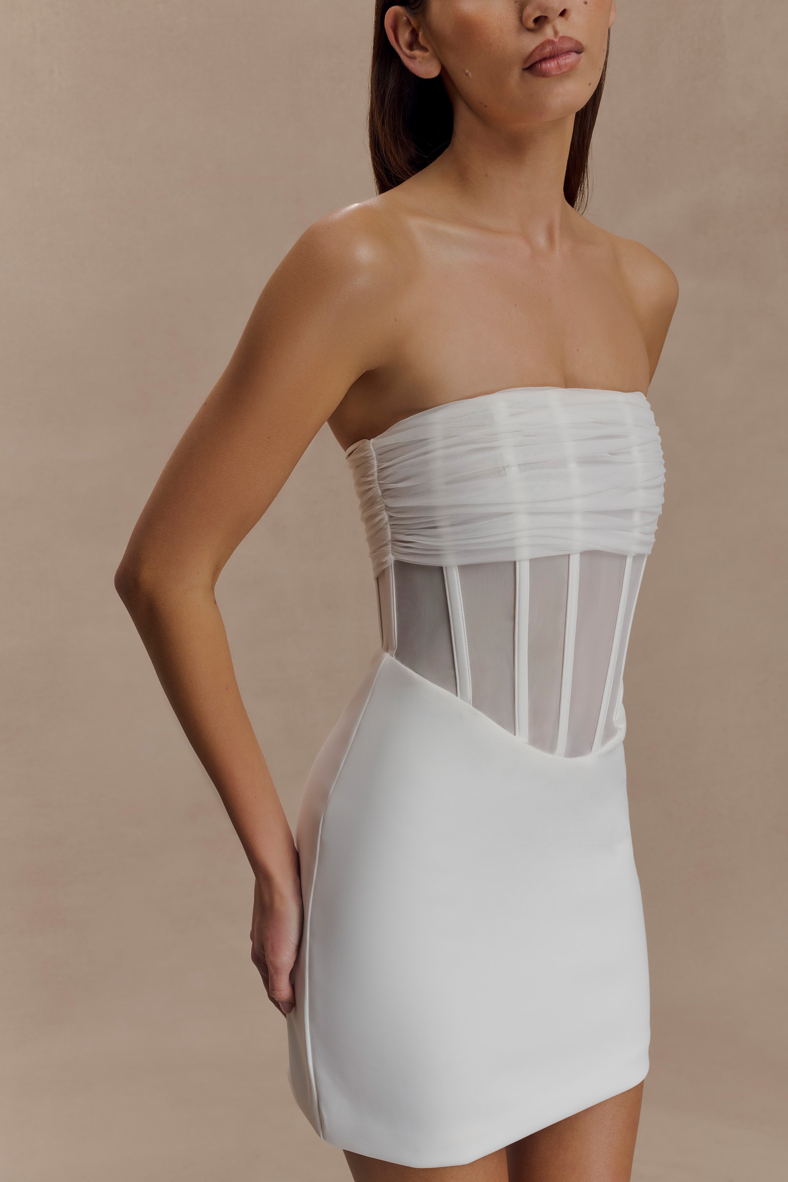 Palmer Mesh Corset Mini Dress - Ivory - Image 4