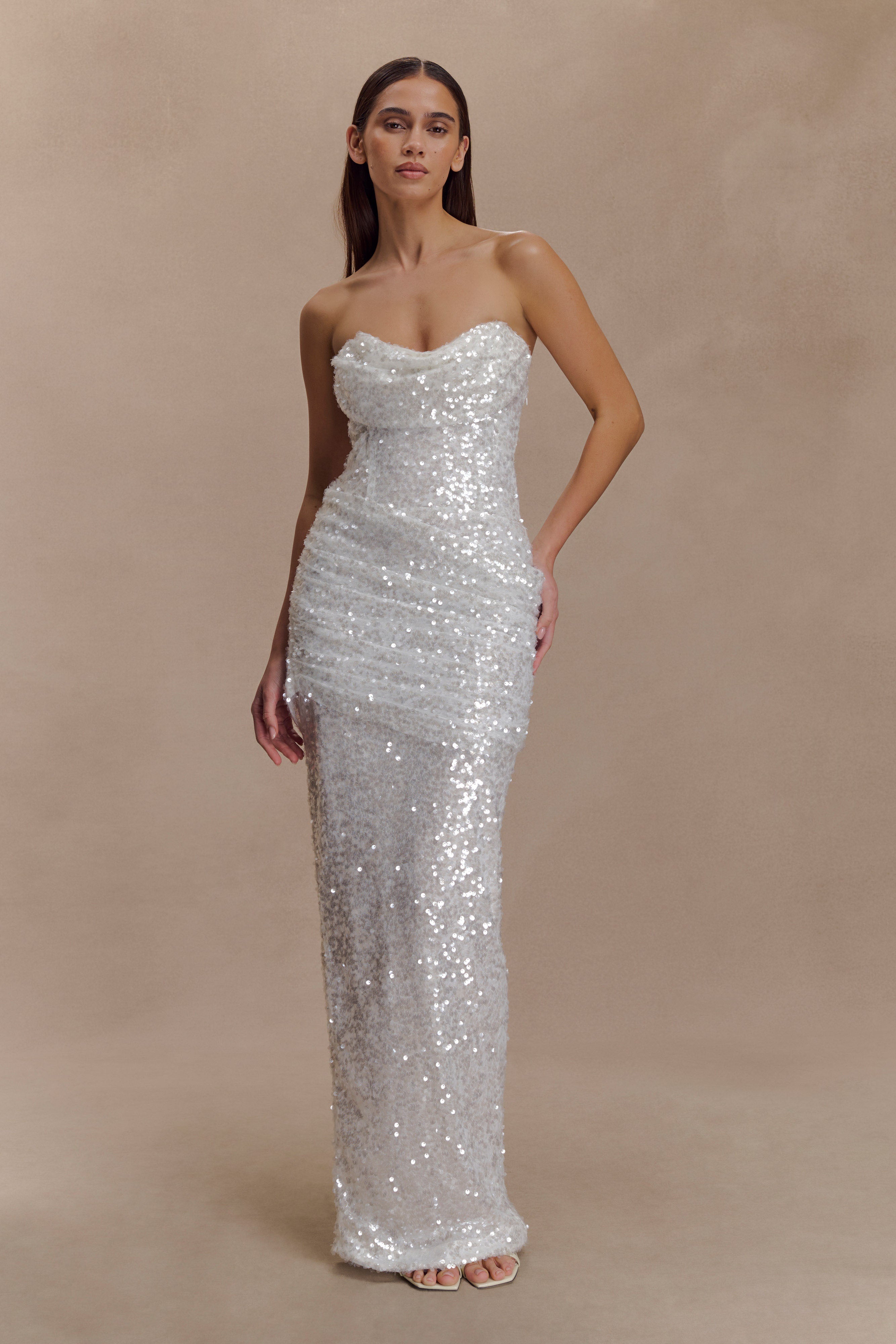 Nala Strapless Sequin Maxi Dress - Ivory - Image 7