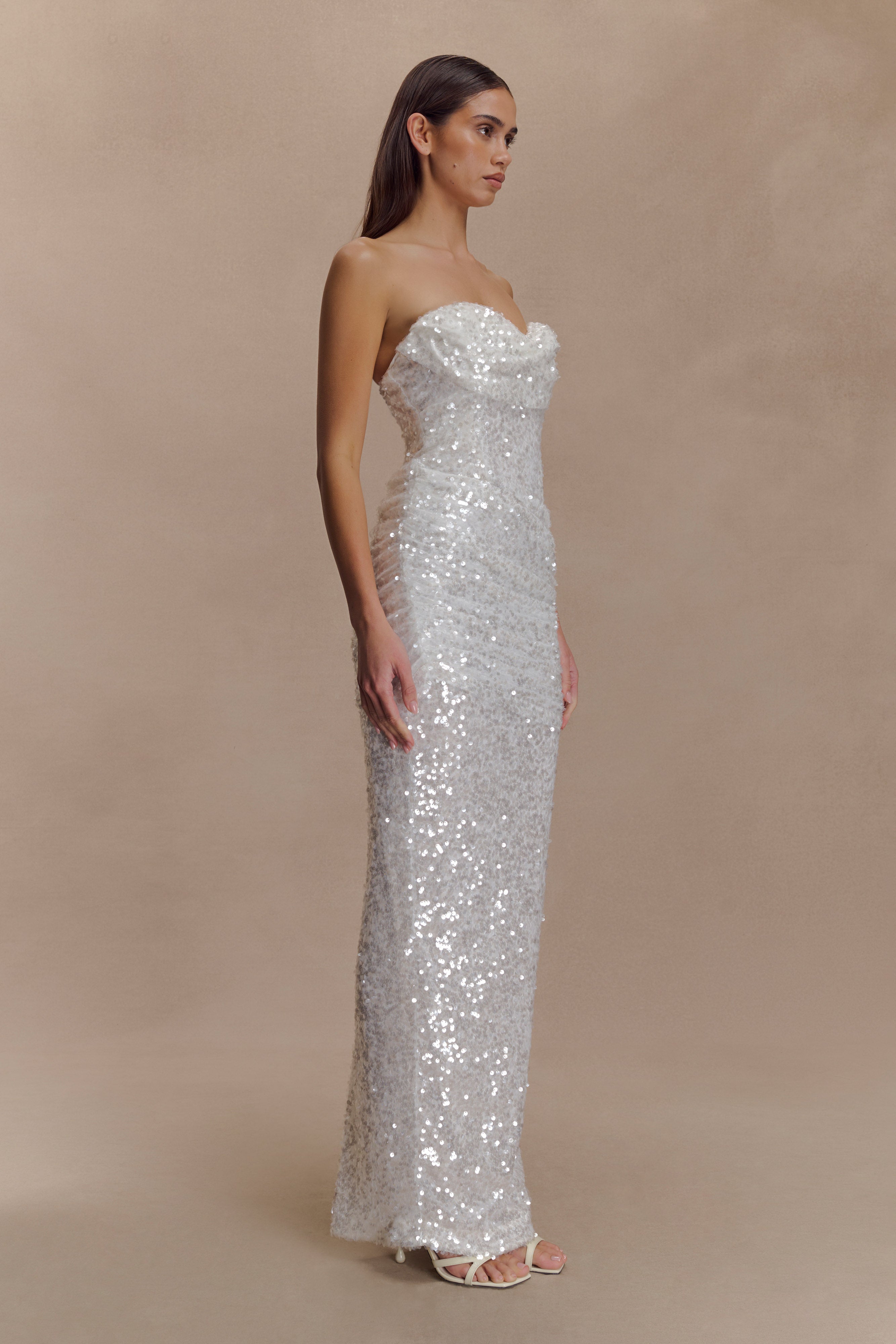 Nala Strapless Sequin Maxi Dress - Ivory - Image 6