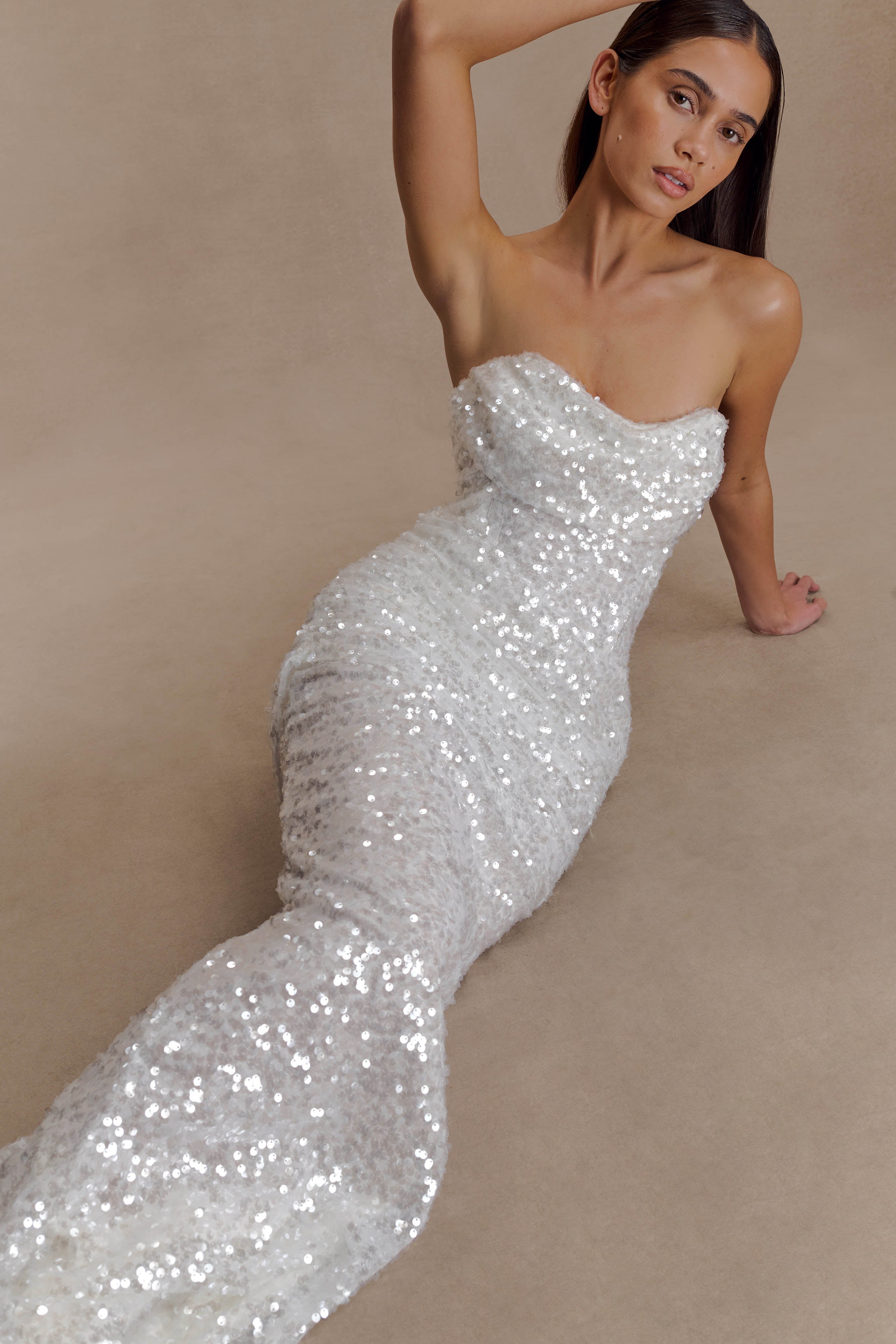 Nala Strapless Sequin Maxi Dress - Ivory - Image 9