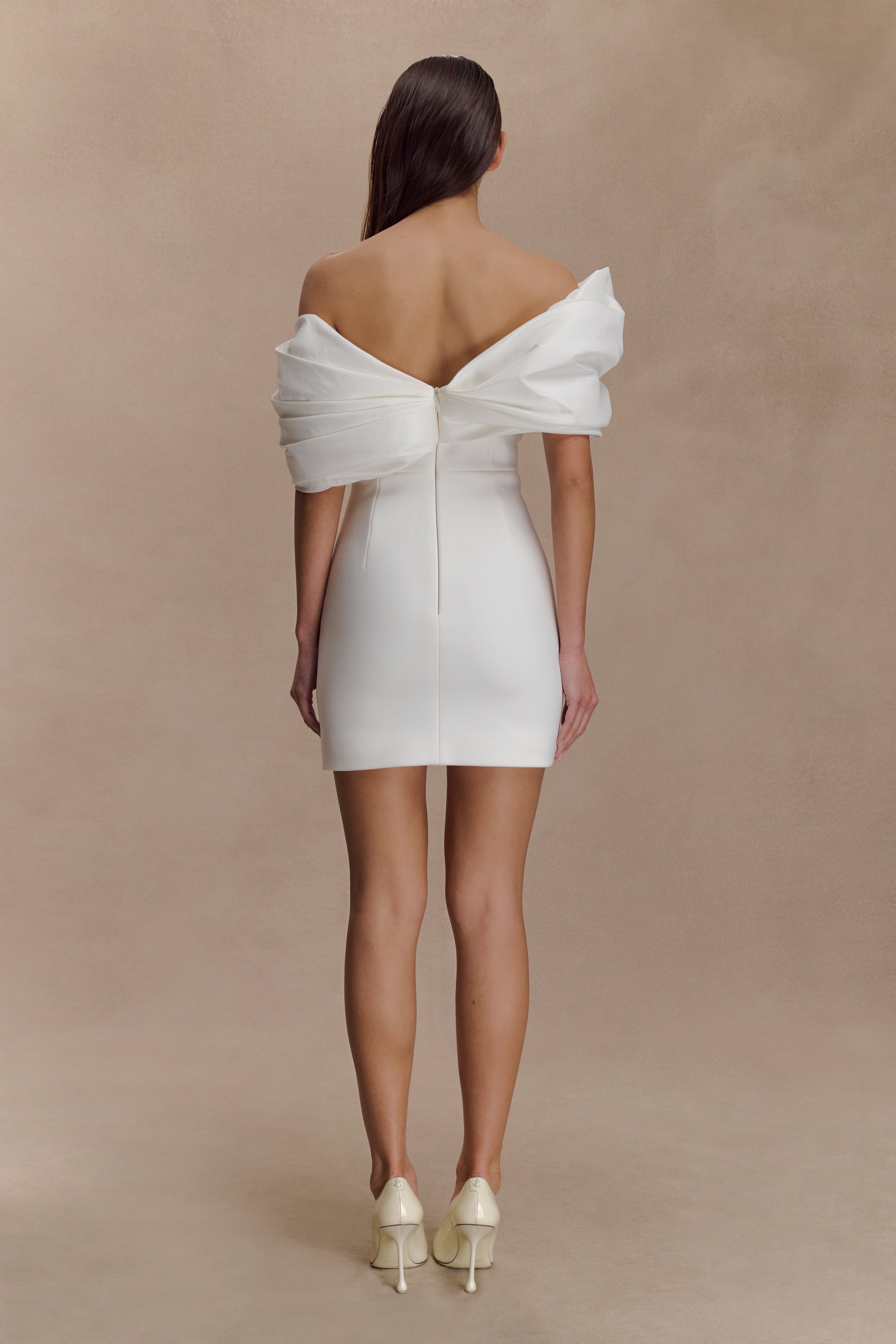 Alternative view of Aphrodite Off Shoulder Crepe Mini Dress - Ivory