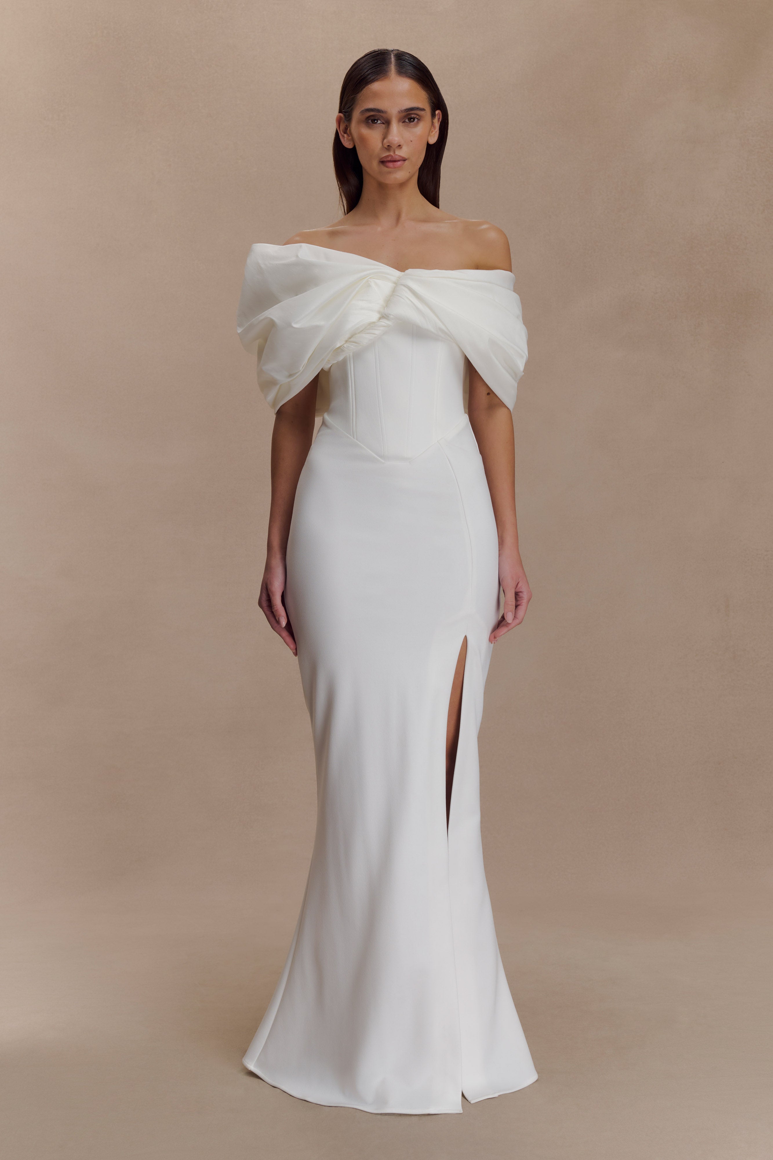 Aphrodite Off Shoulder Crepe Gown - Ivory - Image 3