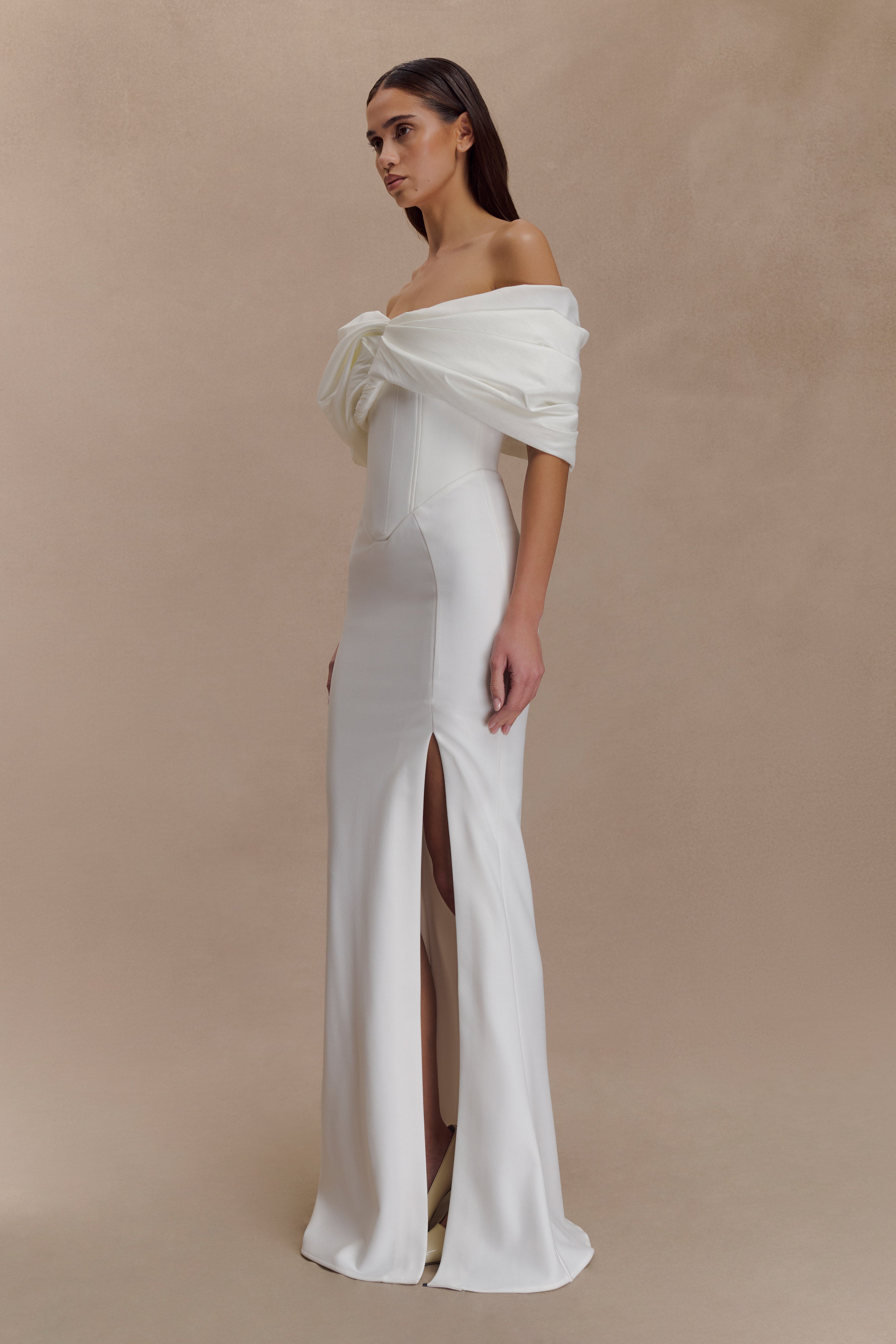 Aphrodite Off Shoulder Crepe Gown - Ivory - Image 5