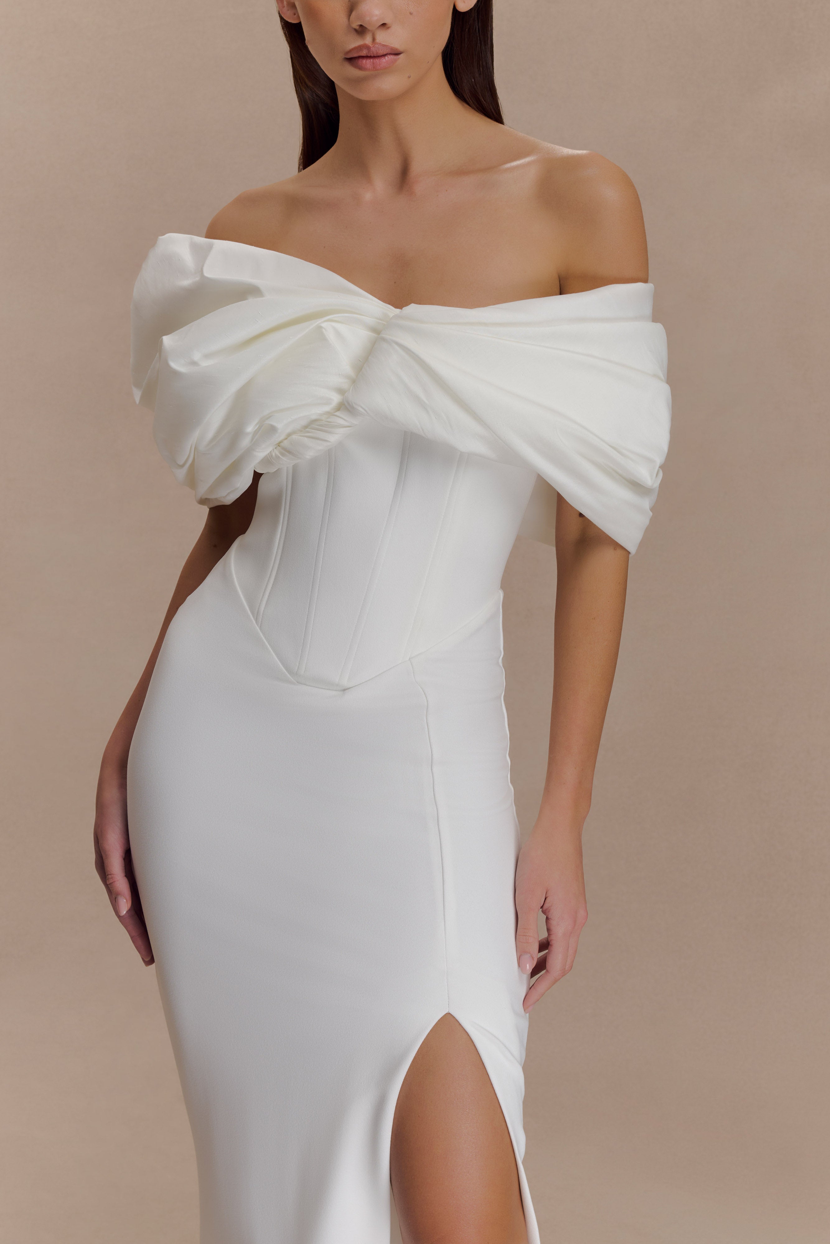 Aphrodite Off Shoulder Crepe Gown - Ivory - Image 7