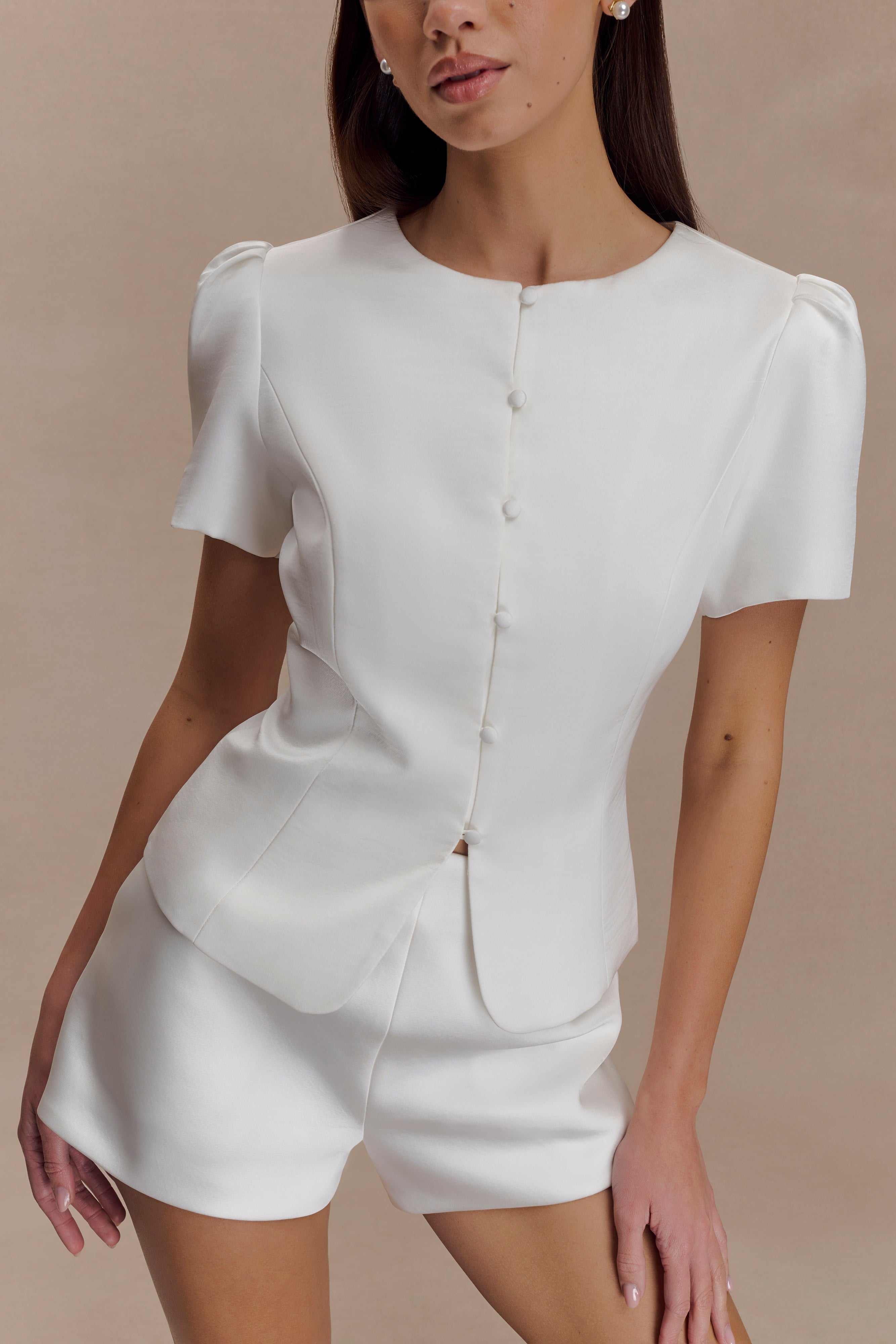 Anne Satin Mini Short - White - Image 3