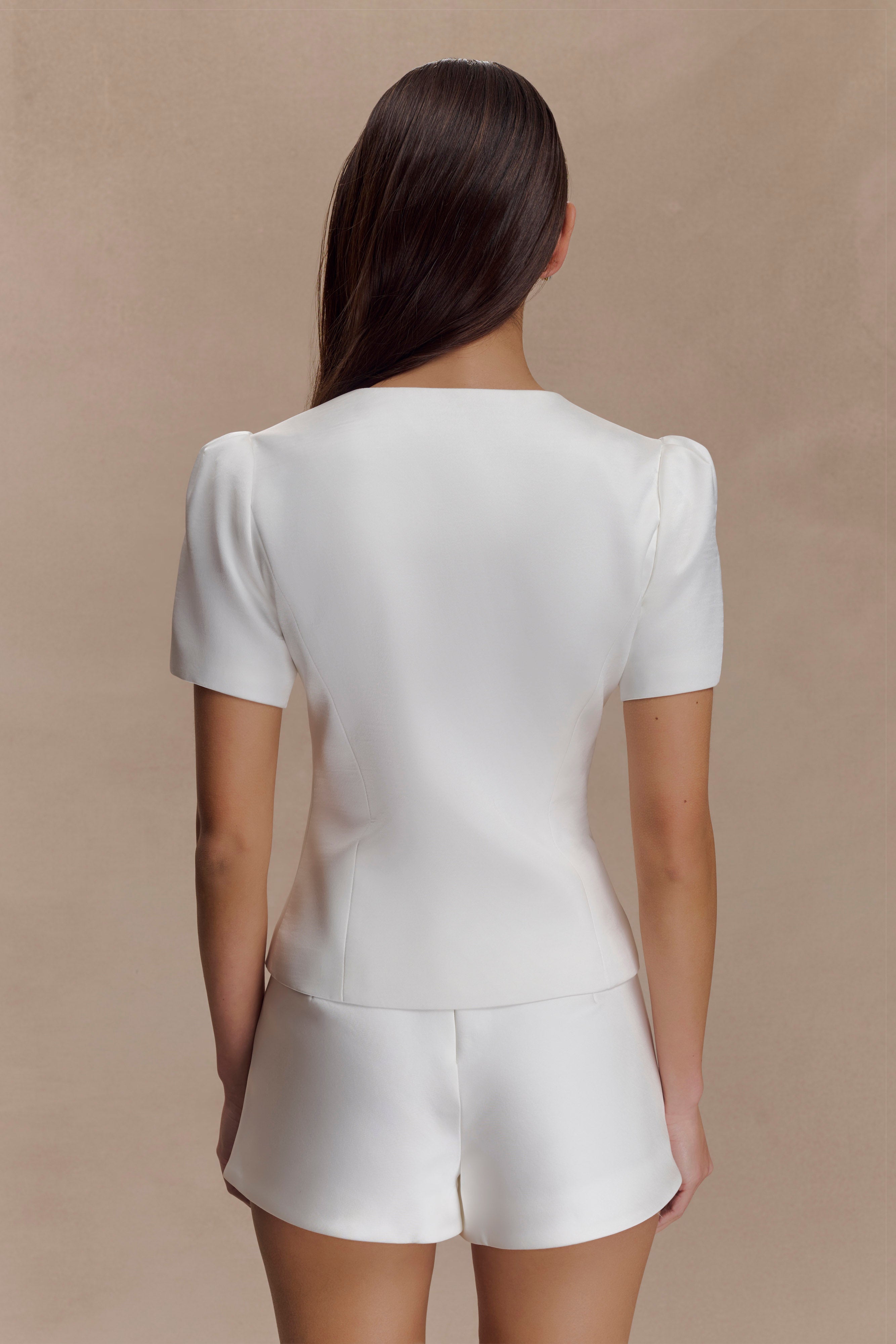 Anne Short Sleeve Satin Top - White - Image 4