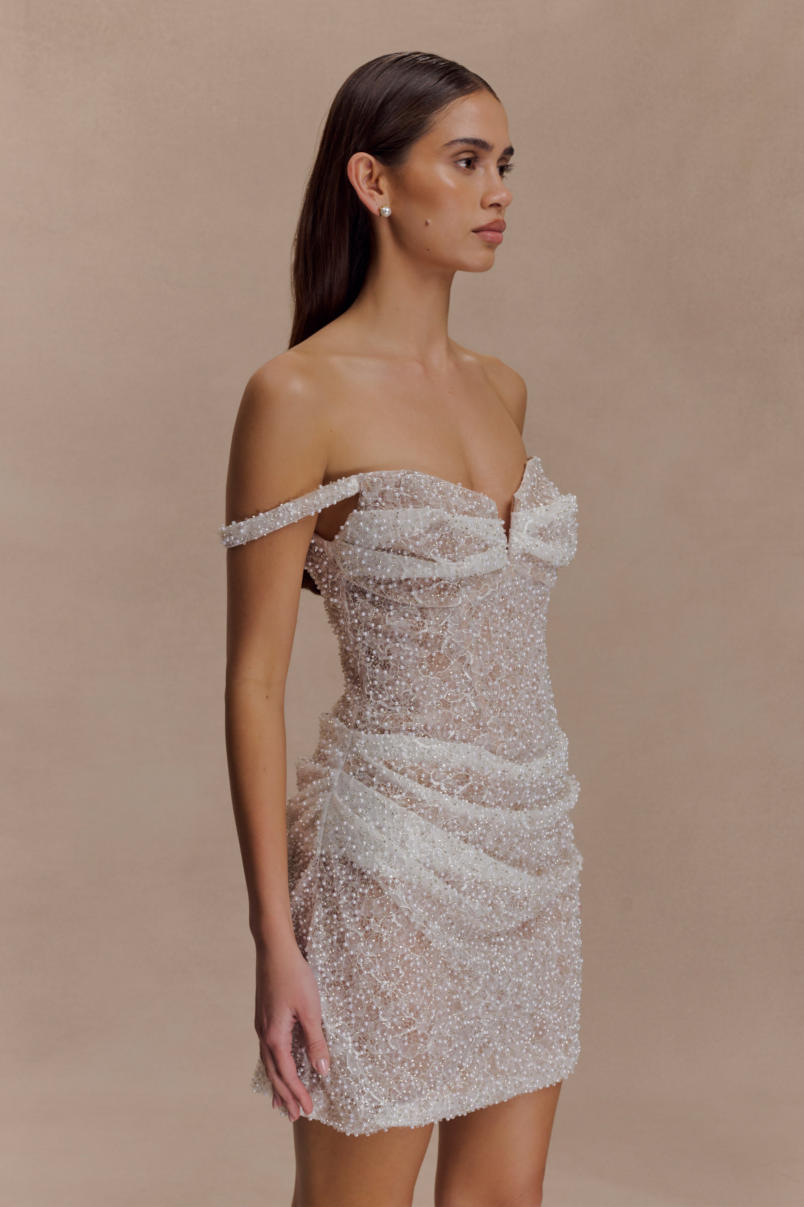 Connie Beaded Bodycon Mini Dress - Nude - Image 6