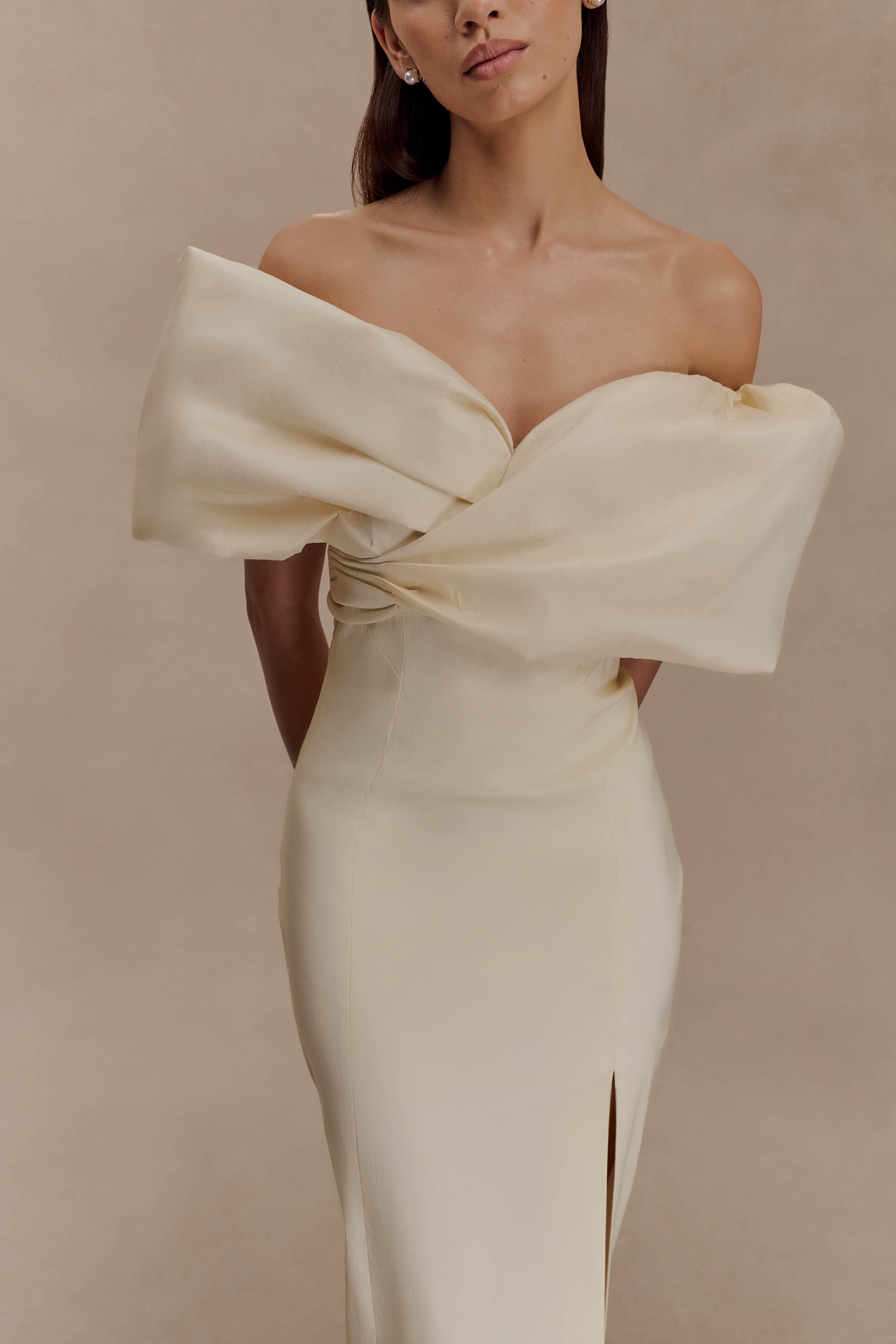 Angelica Taffeta Off Shoulder Bridal Gown - Soft Beige - Image 3