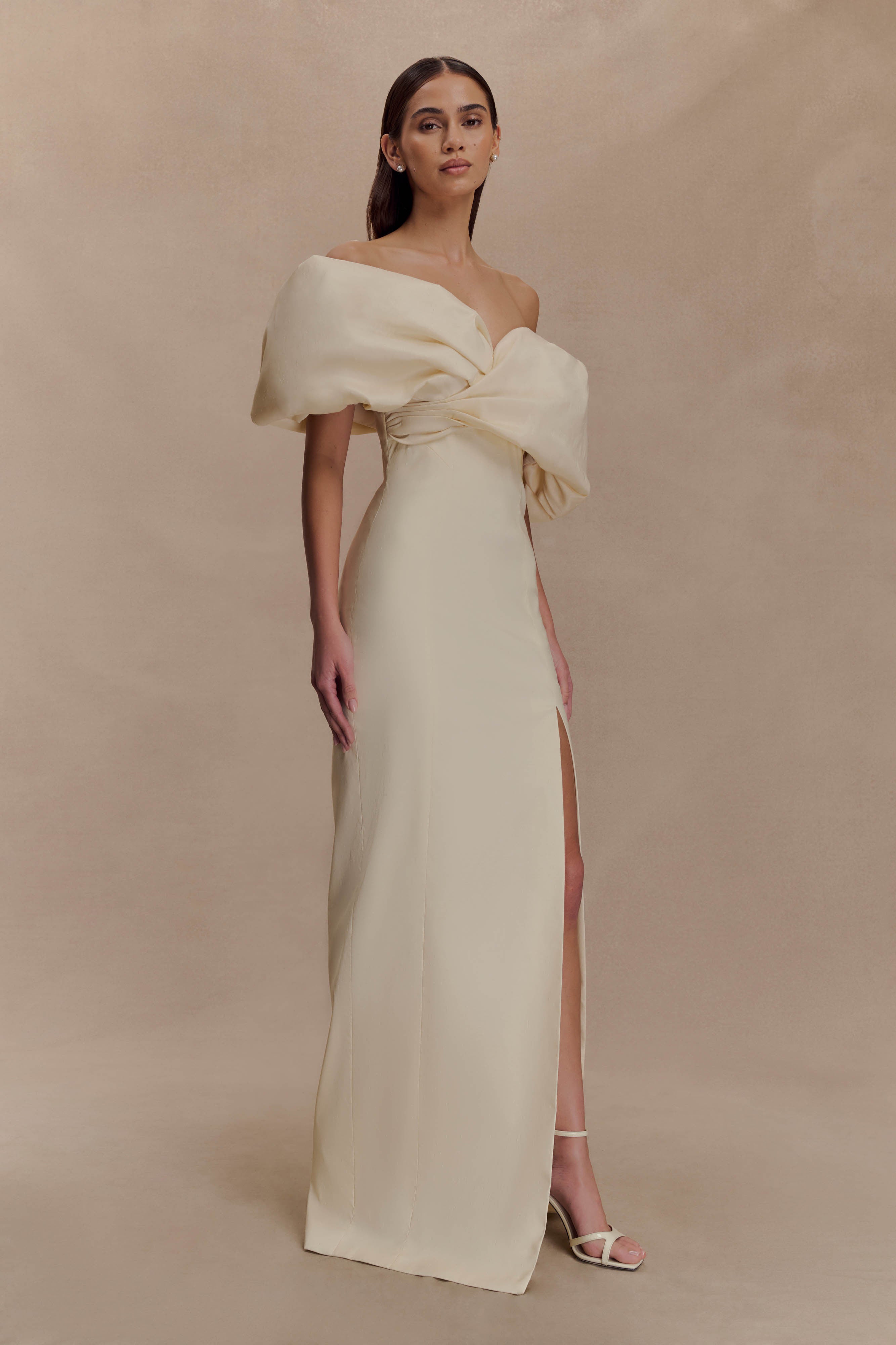 Angelica Taffeta Off Shoulder Bridal Gown - Soft Beige - Image 5