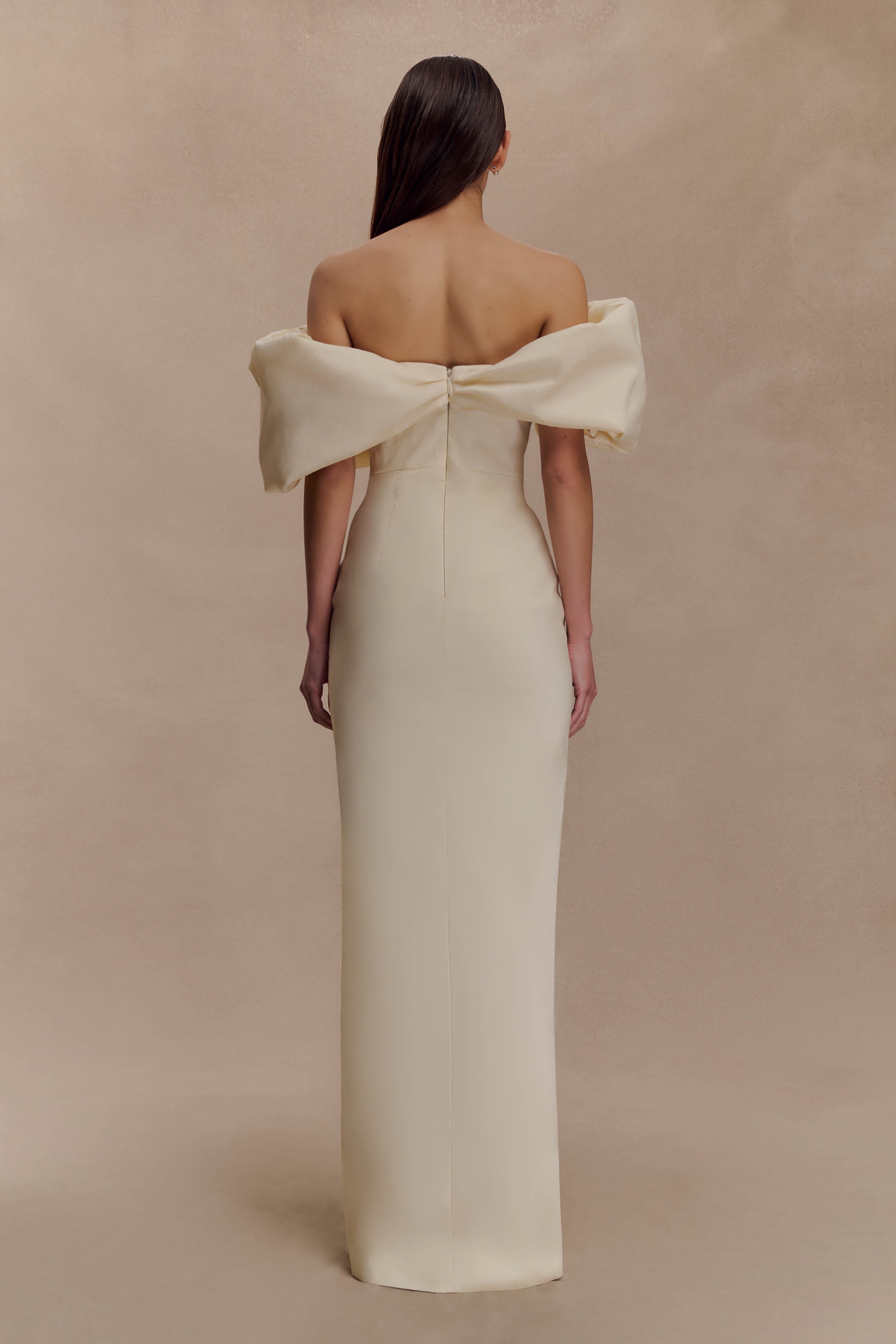 Angelica Taffeta Off Shoulder Bridal Gown - Soft Beige - Image 4