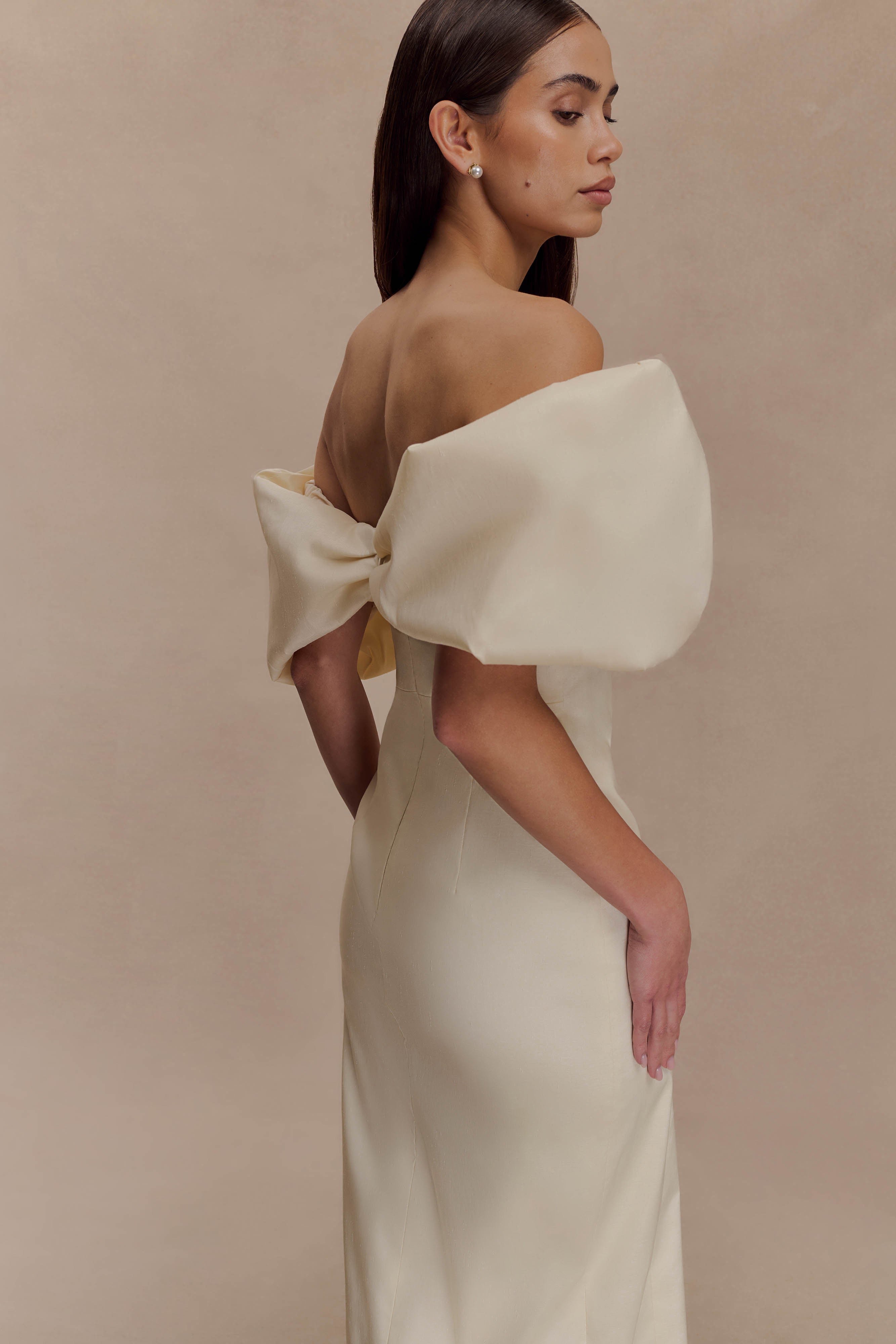 Angelica Taffeta Off Shoulder Bridal Gown - Soft Beige - Image 6