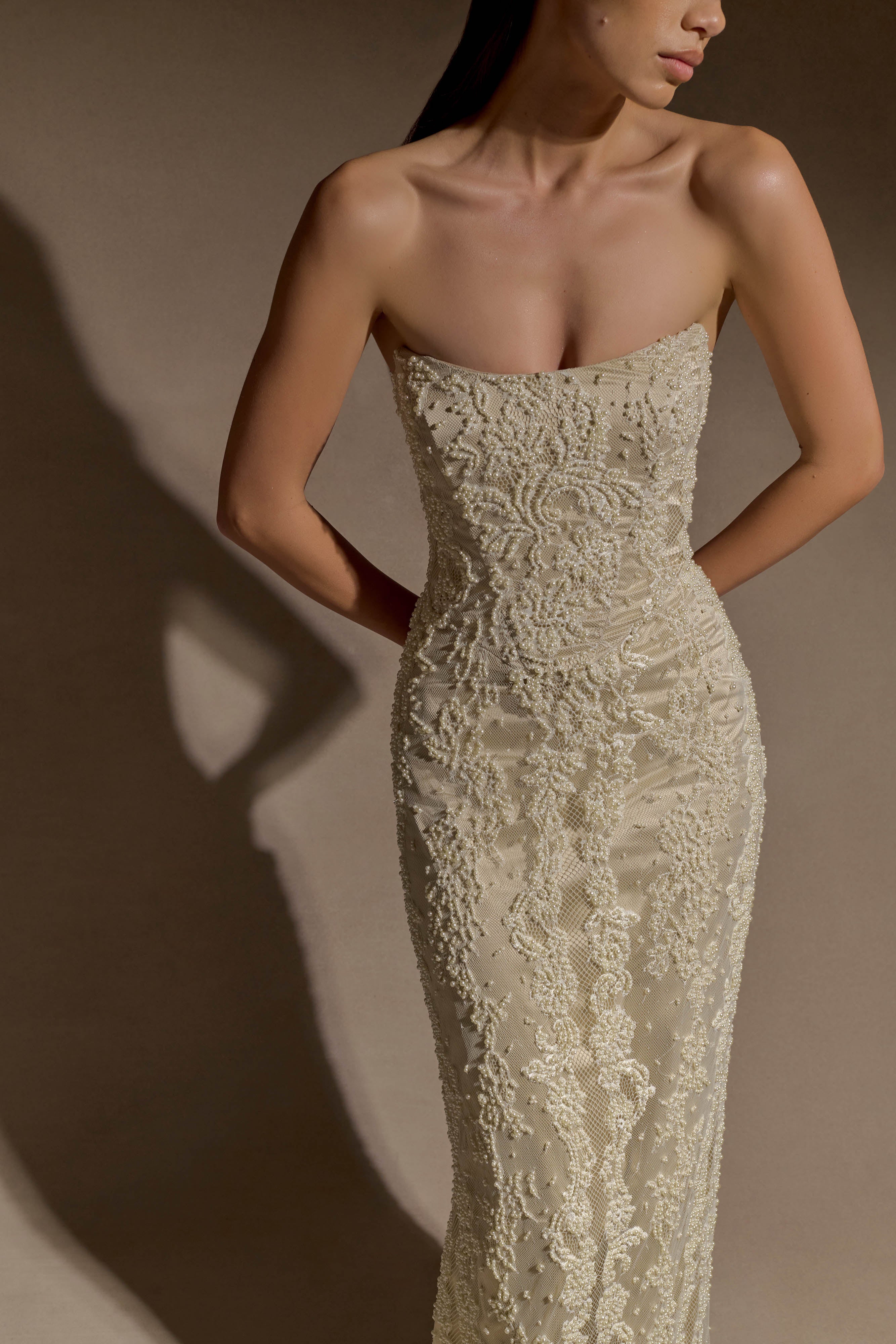 Eva Hand Beaded Pearl & Lace Maxi Dress - White - Image 9