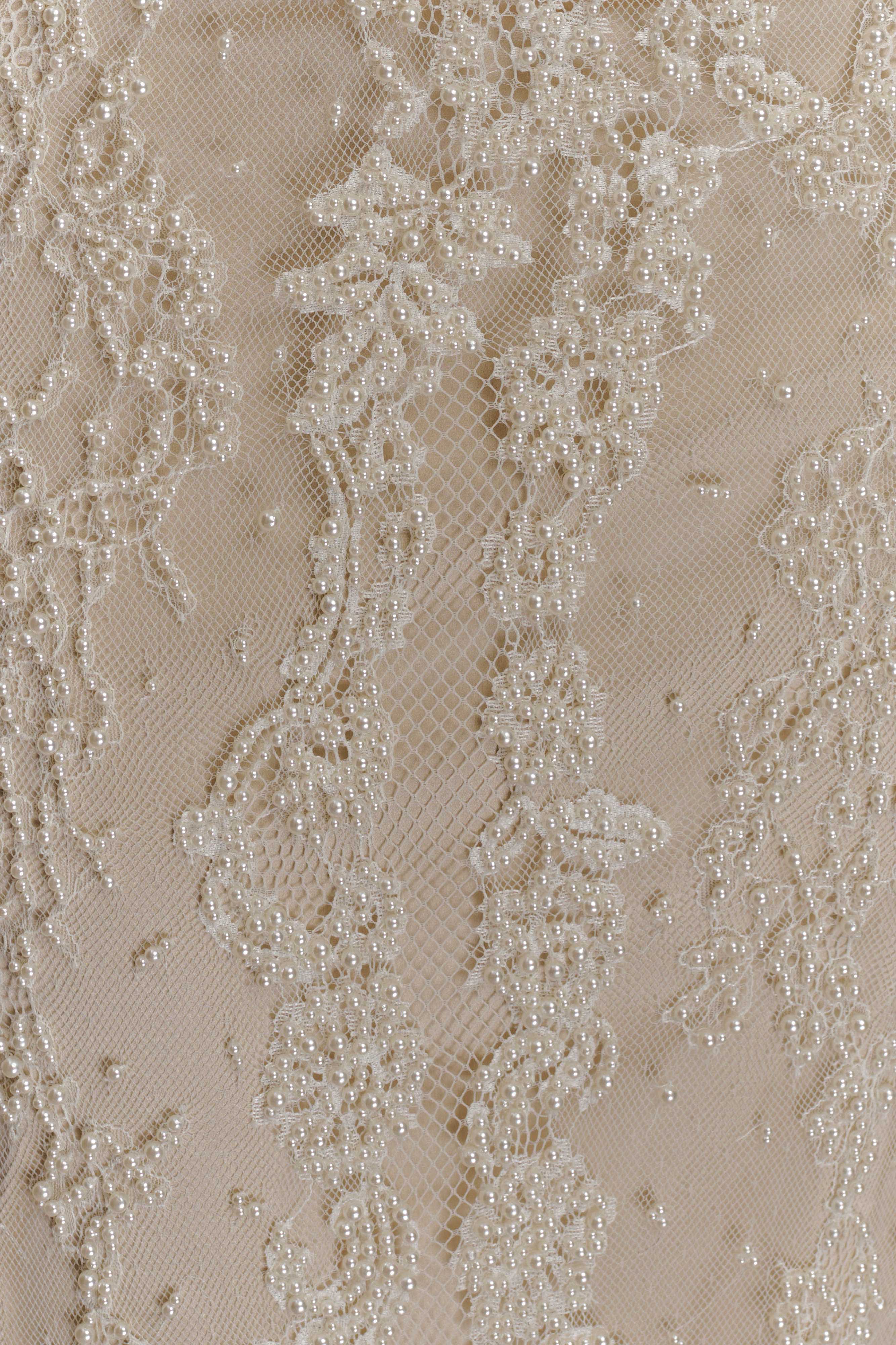 Eva Hand Beaded Pearl & Lace Maxi Dress - White - Image 6