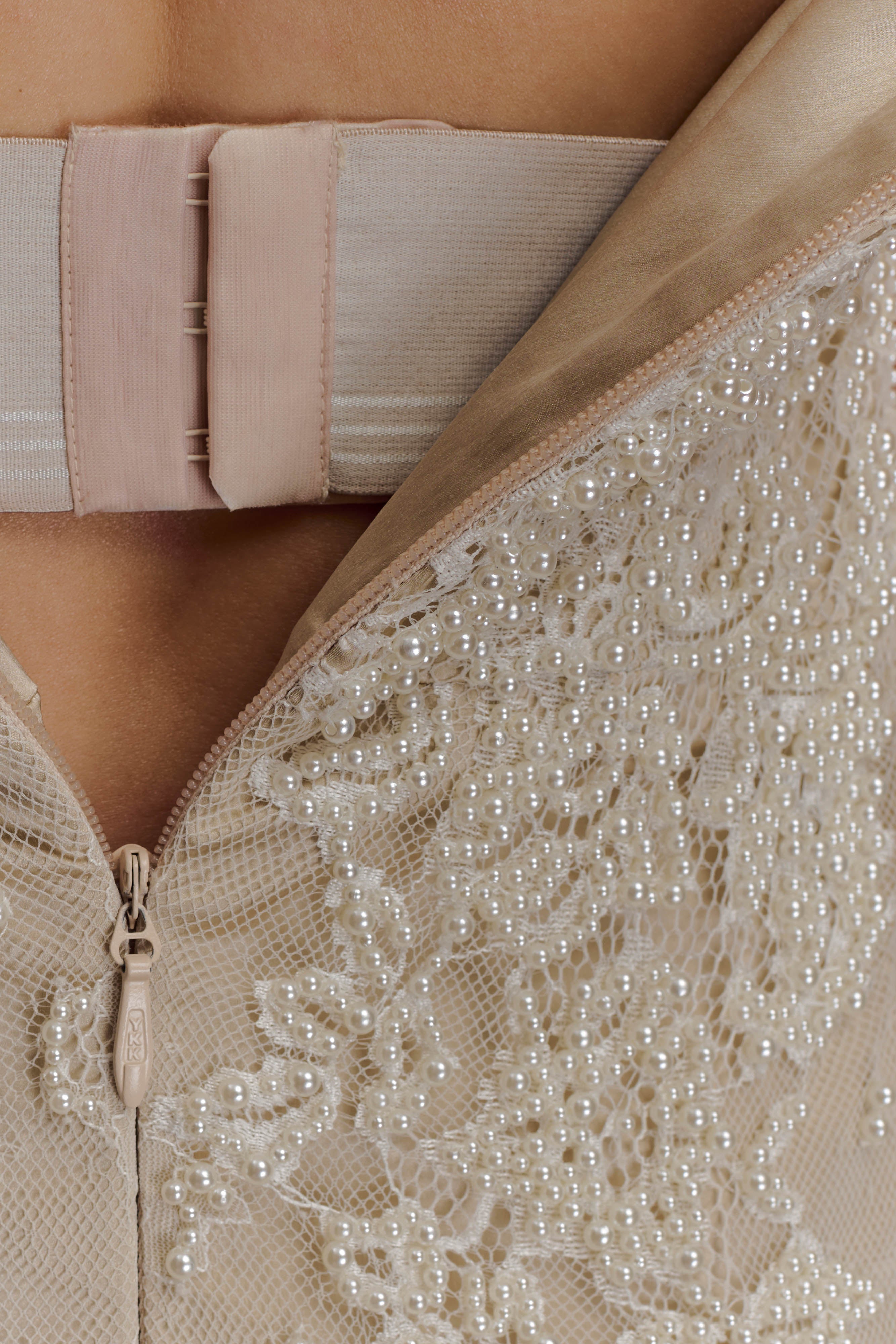 Eva Hand Beaded Pearl & Lace Maxi Dress - White - Image 8