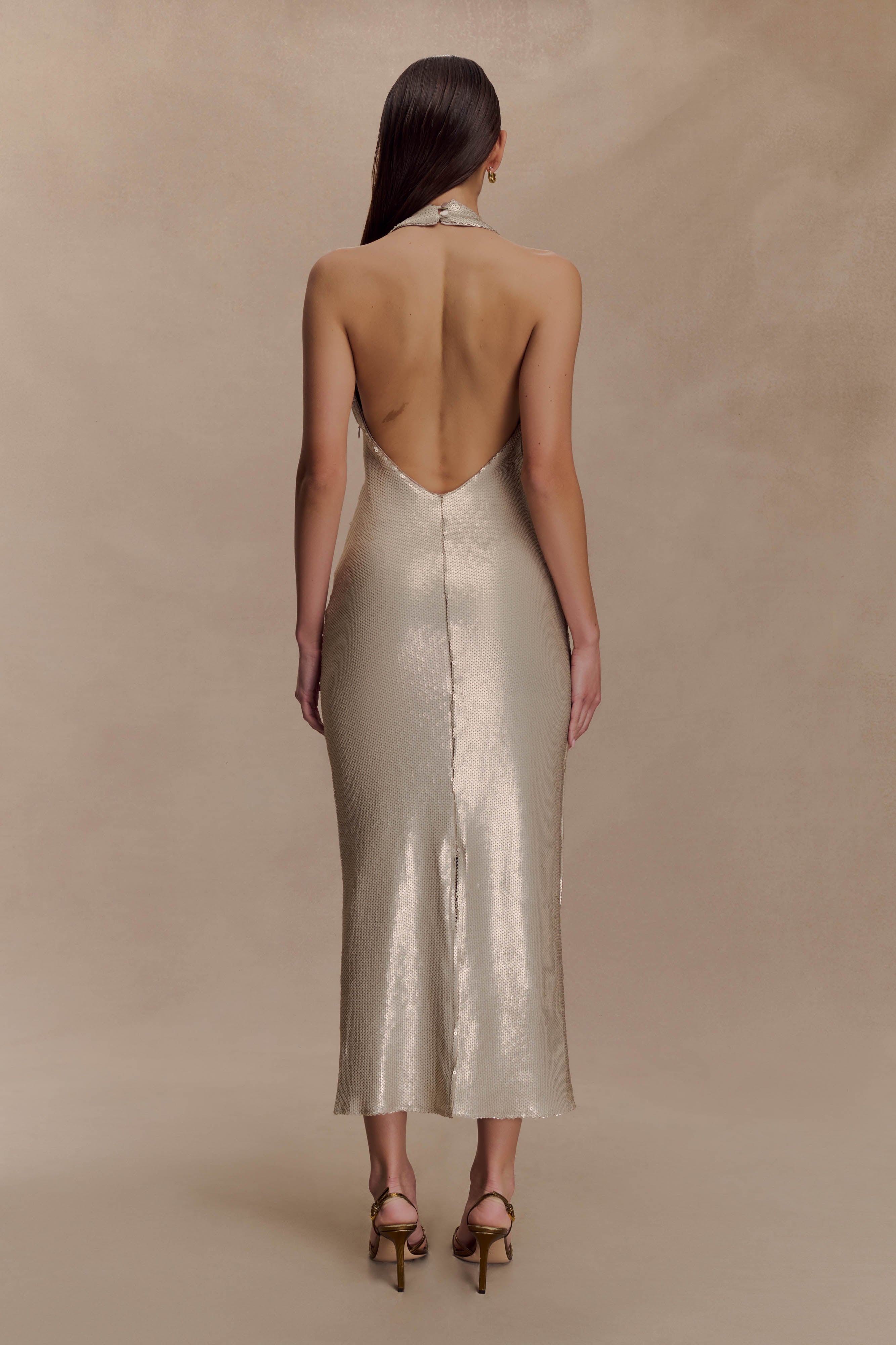 Alternative view of Carnation Sequin Halter Midi Dress - Gold