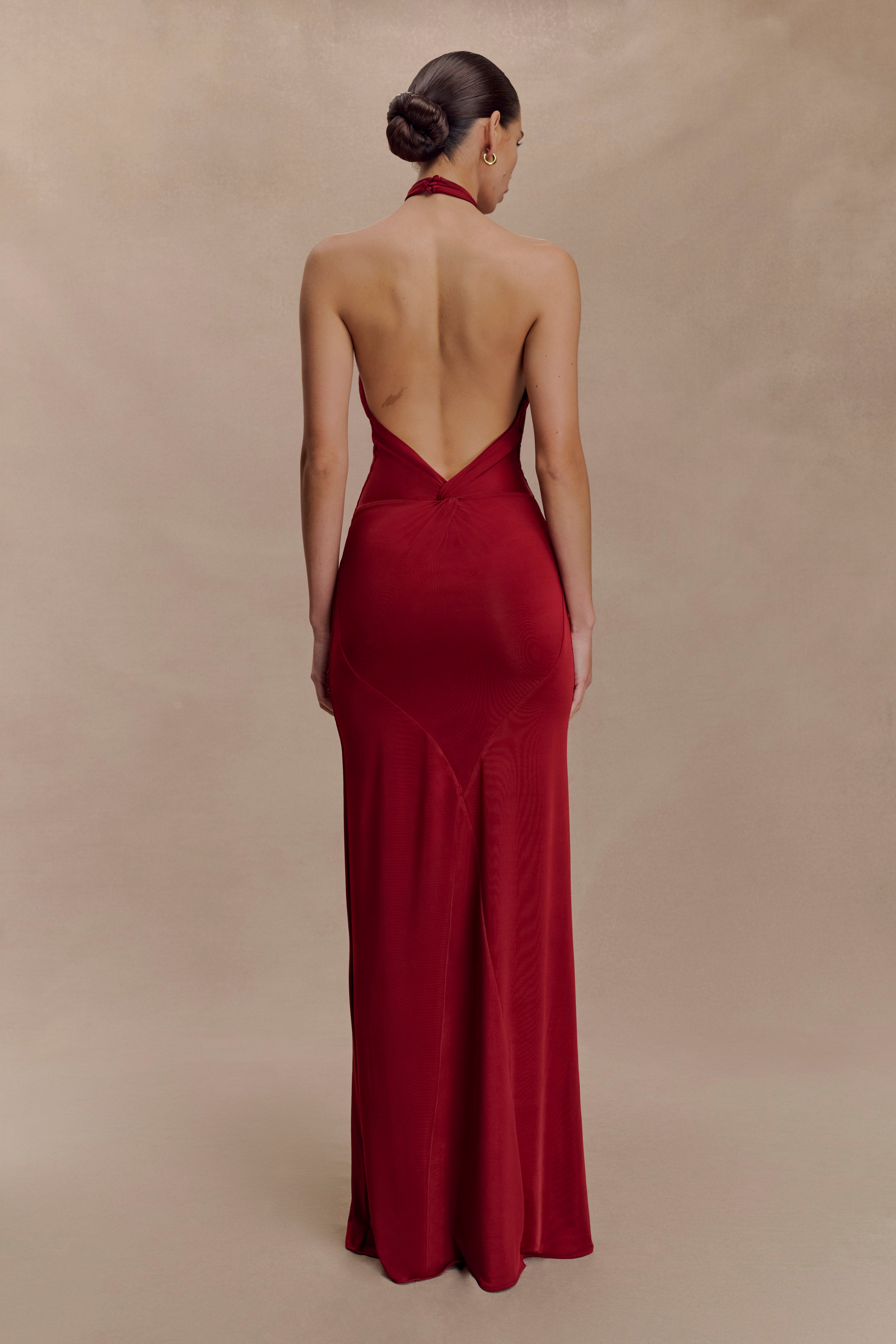 Alternative view of Elyna Slinky Halter Maxi Dress - Deep Red