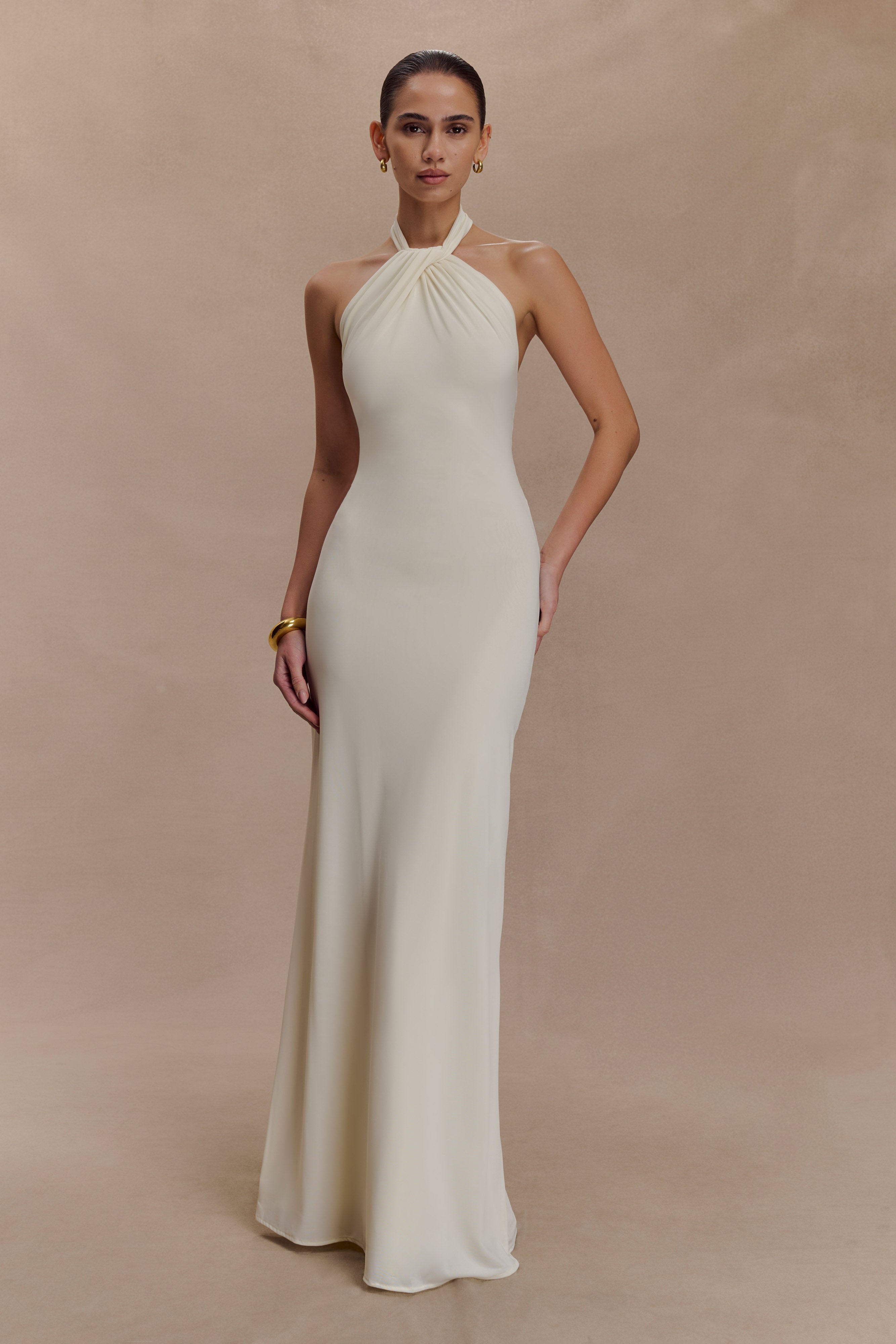 Elyna Slinky Halter Maxi Dress - Ivory - Image 5