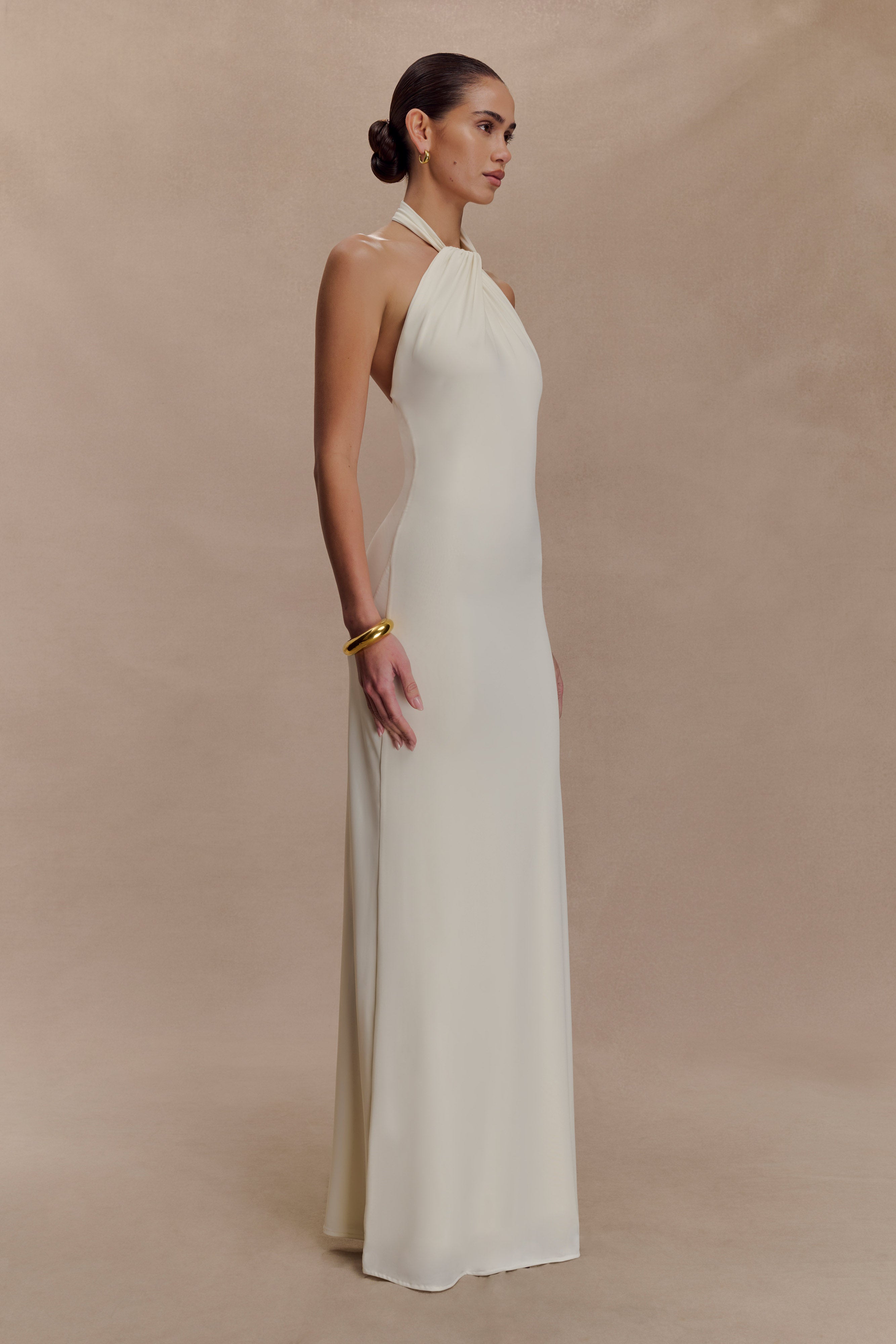 Elyna Slinky Halter Maxi Dress - Ivory - Image 4