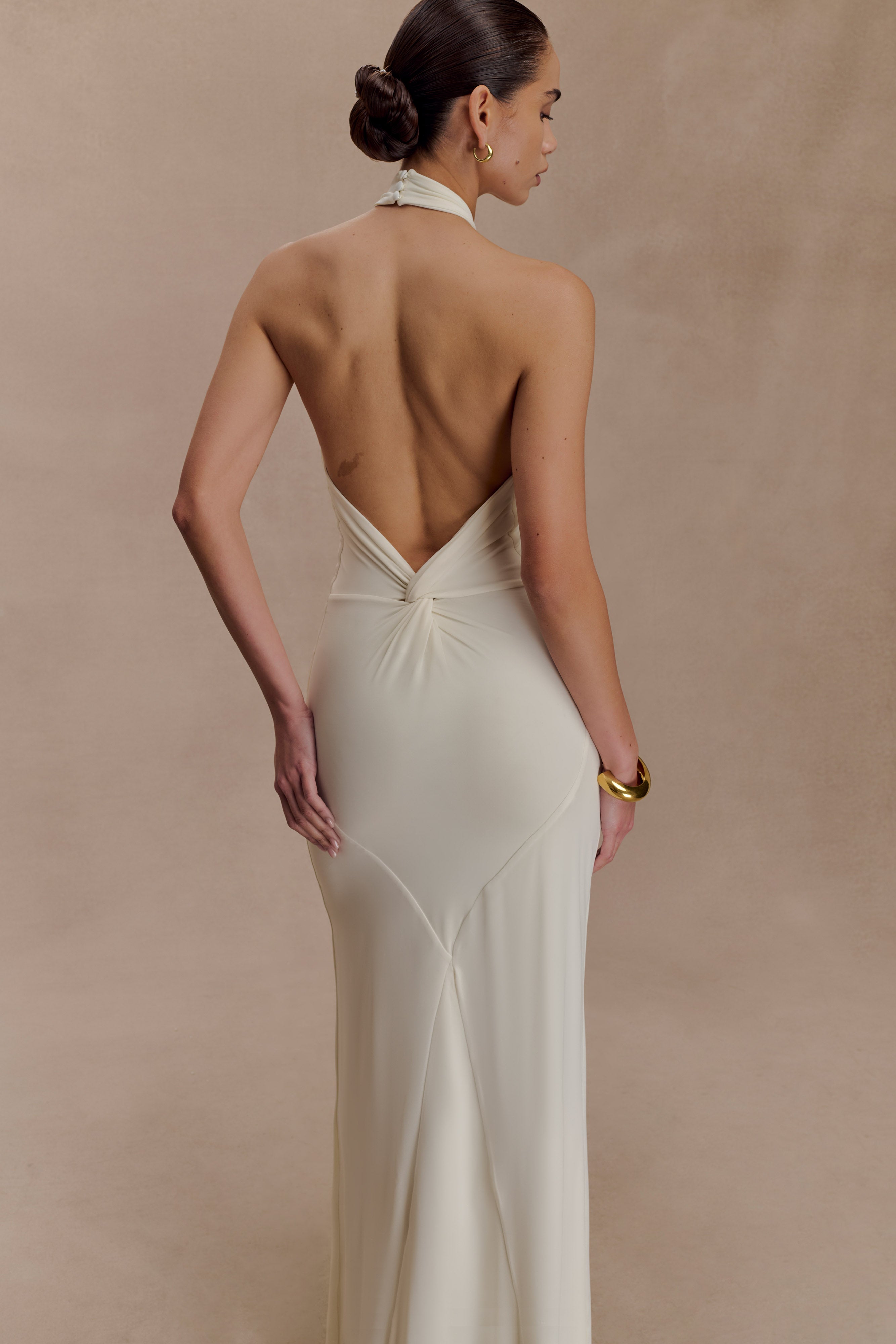 Elyna Slinky Halter Maxi Dress - Ivory - Image 3