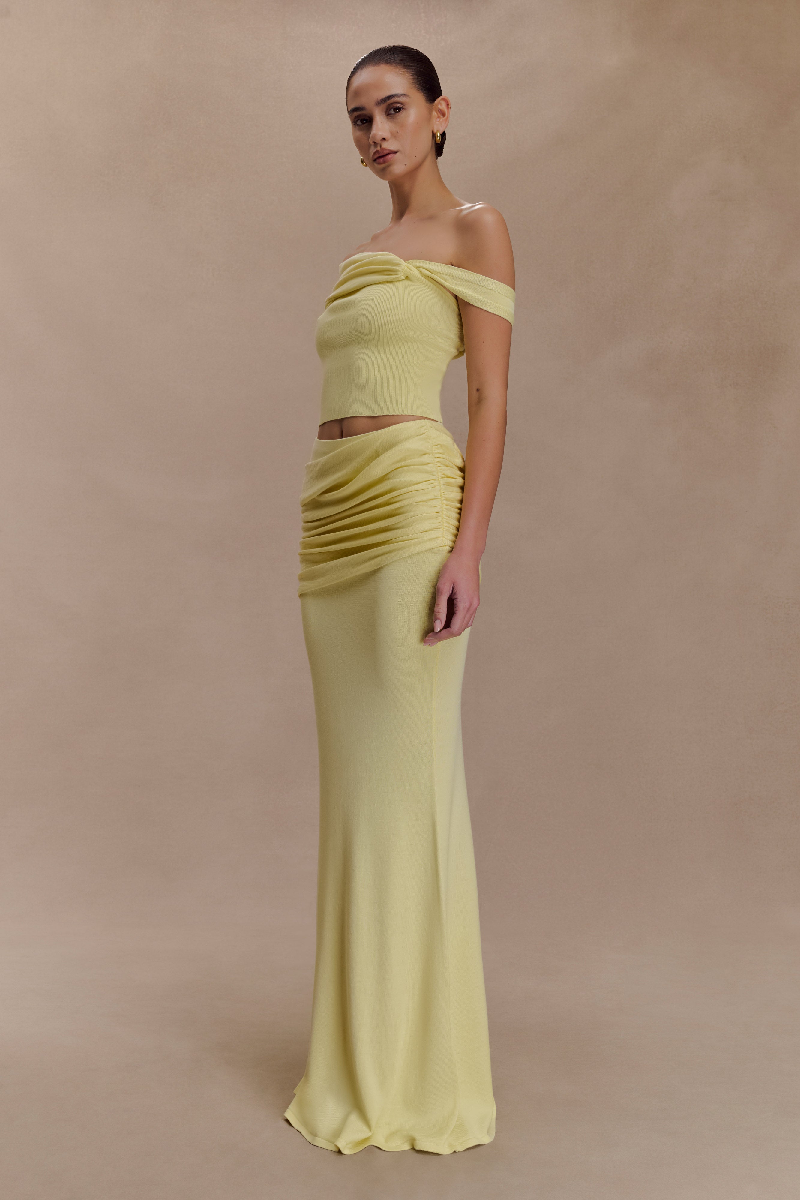 Alternative view of Irene Gathered Knit Maxi Skirt - Lemon