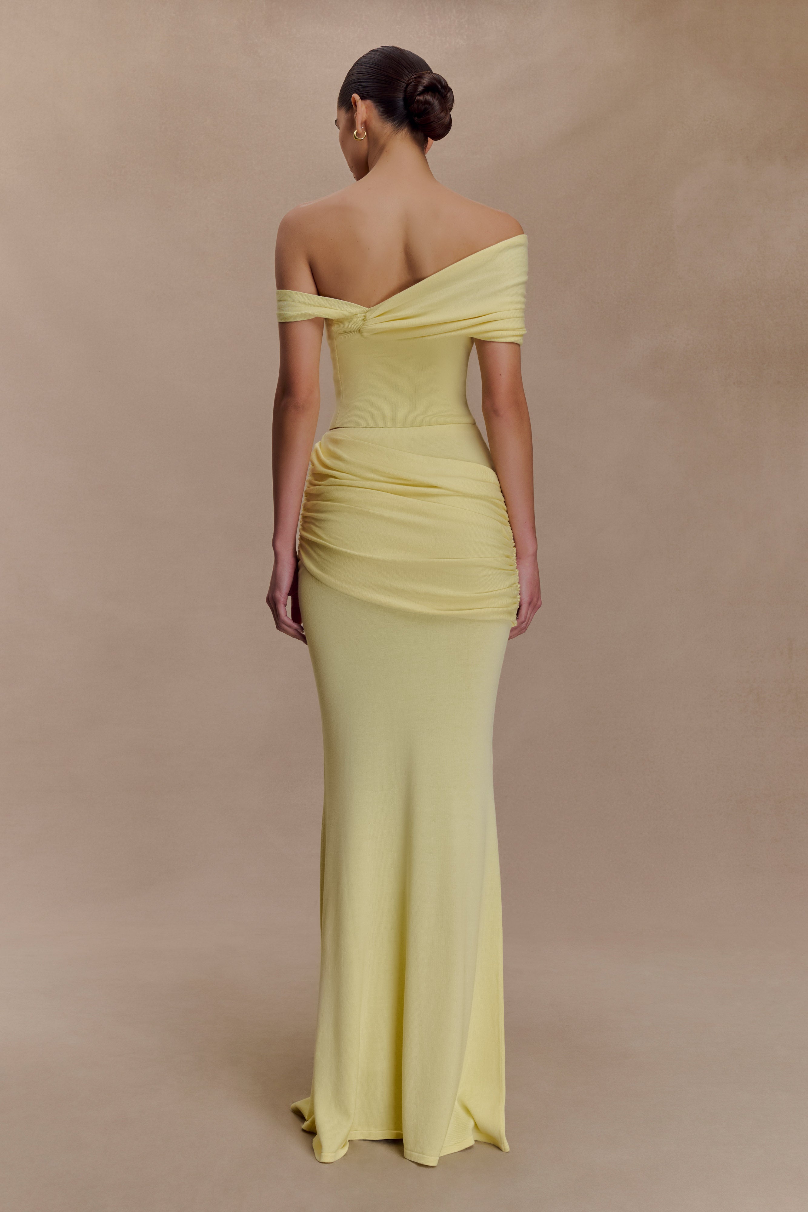 Irene Gathered Knit Maxi Skirt - Lemon - Image 3