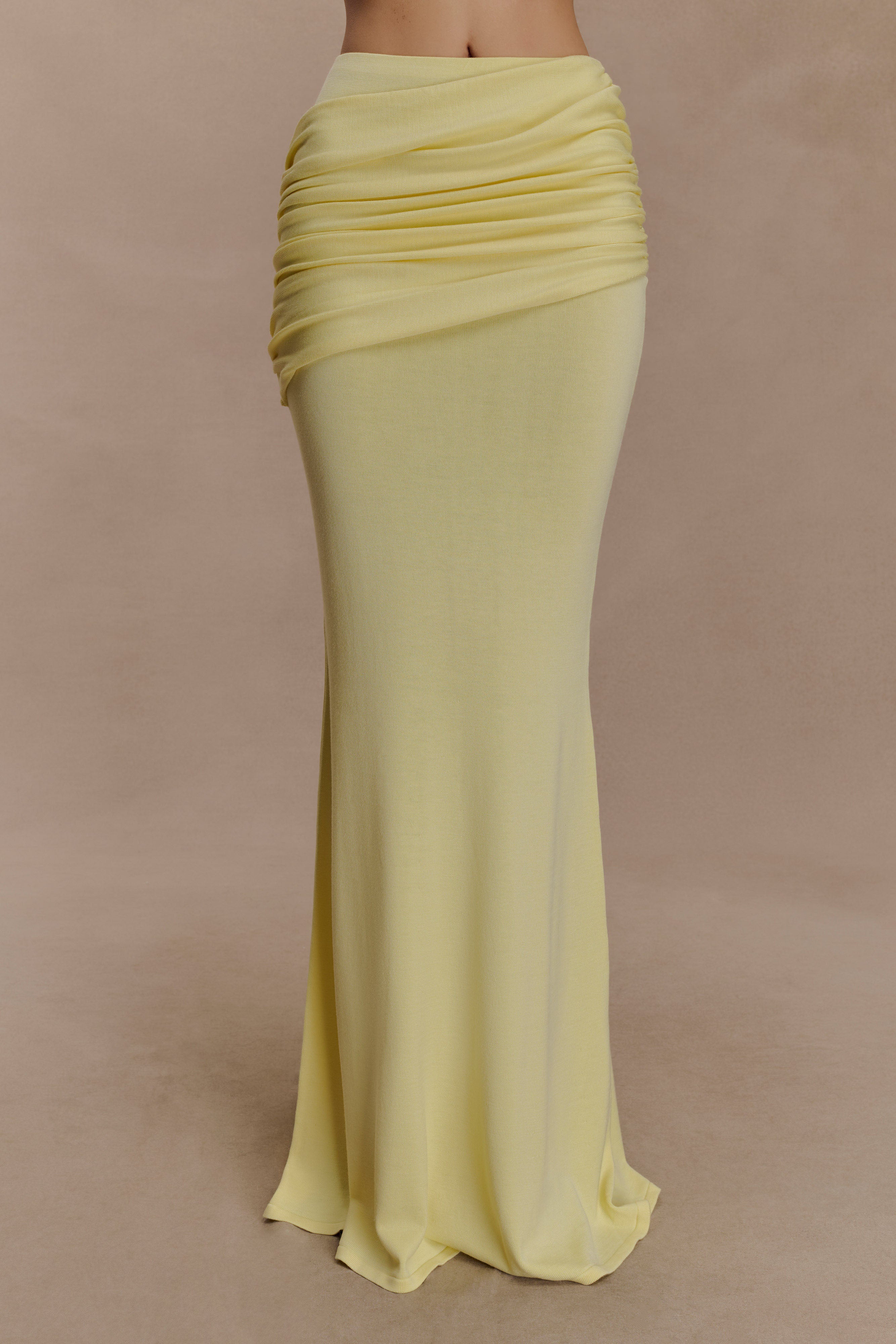 Irene Gathered Knit Maxi Skirt - Lemon - Image 4