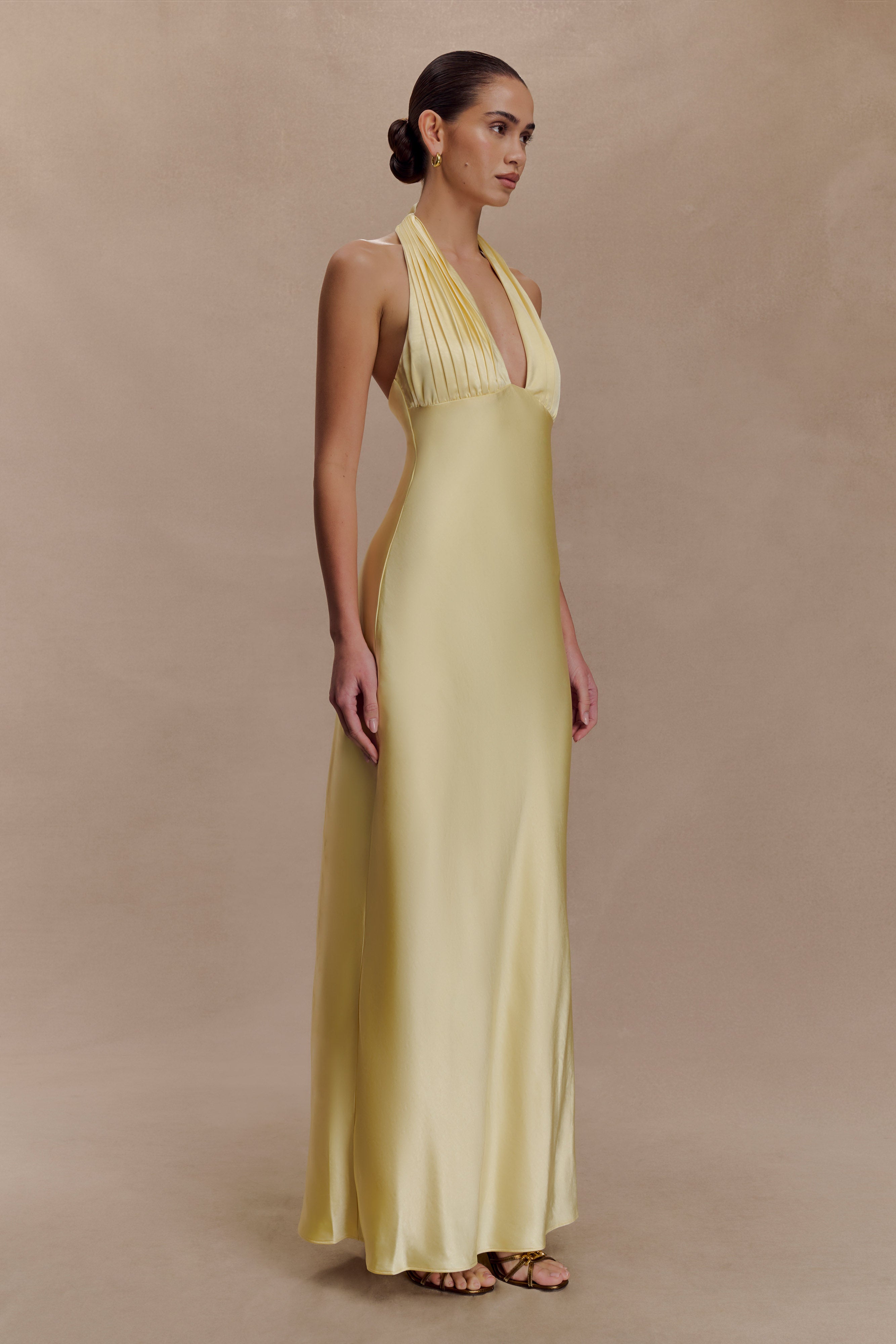 Alternative view of Alice Satin Halter Maxi Dress - Lemon