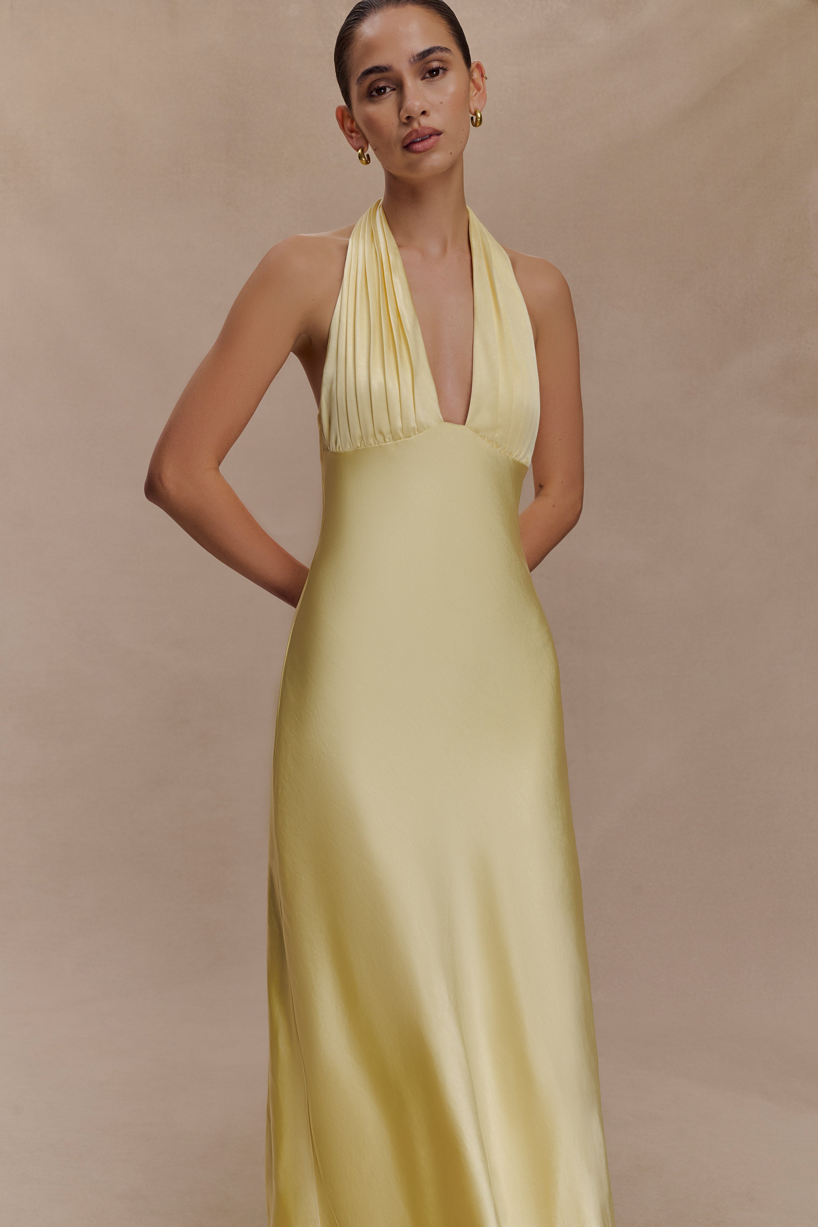 Alice Satin Halter Maxi Dress - Lemon - Image 4