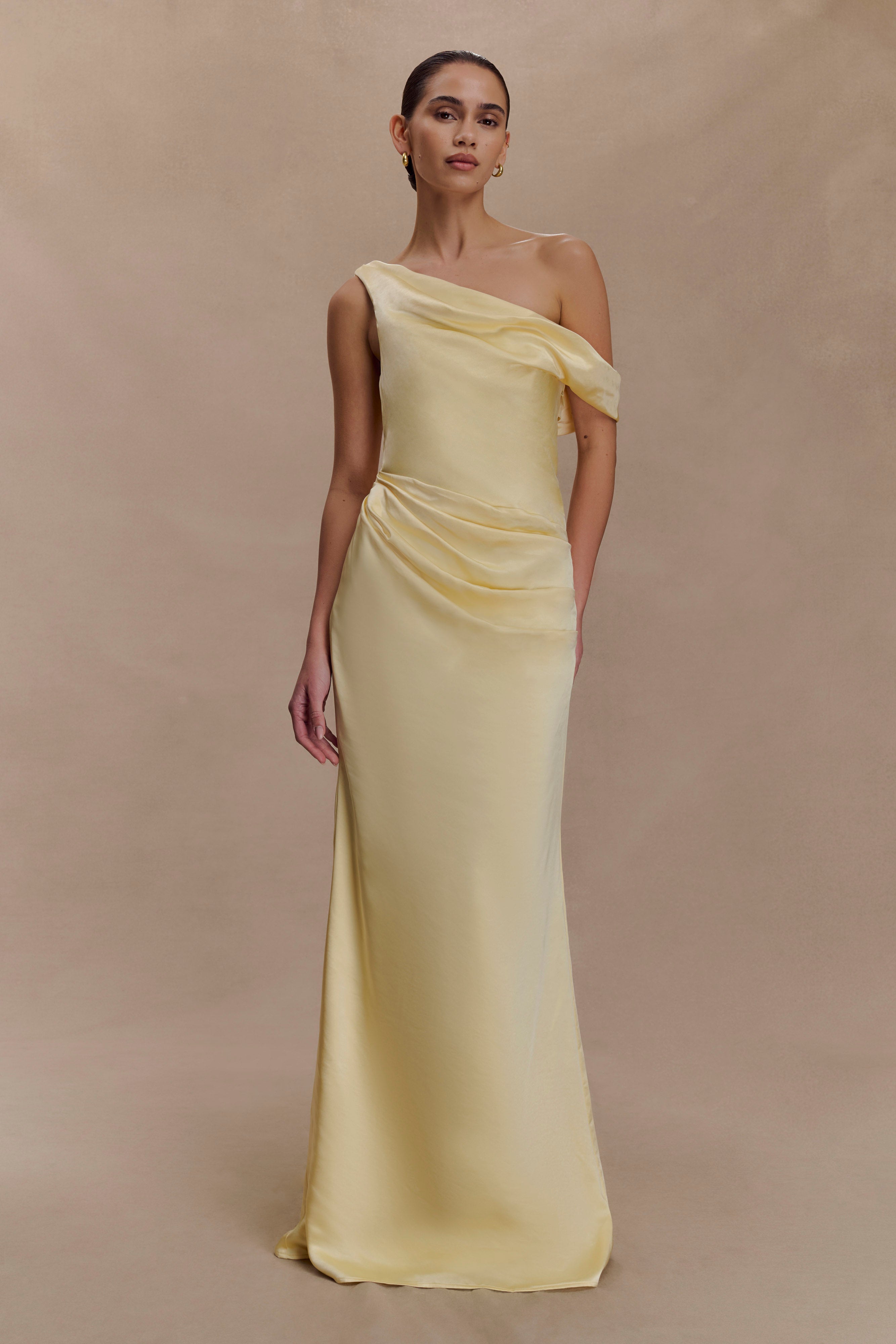 Dalia Off Shoulder Satin Maxi Dress - Lemon - Image 7