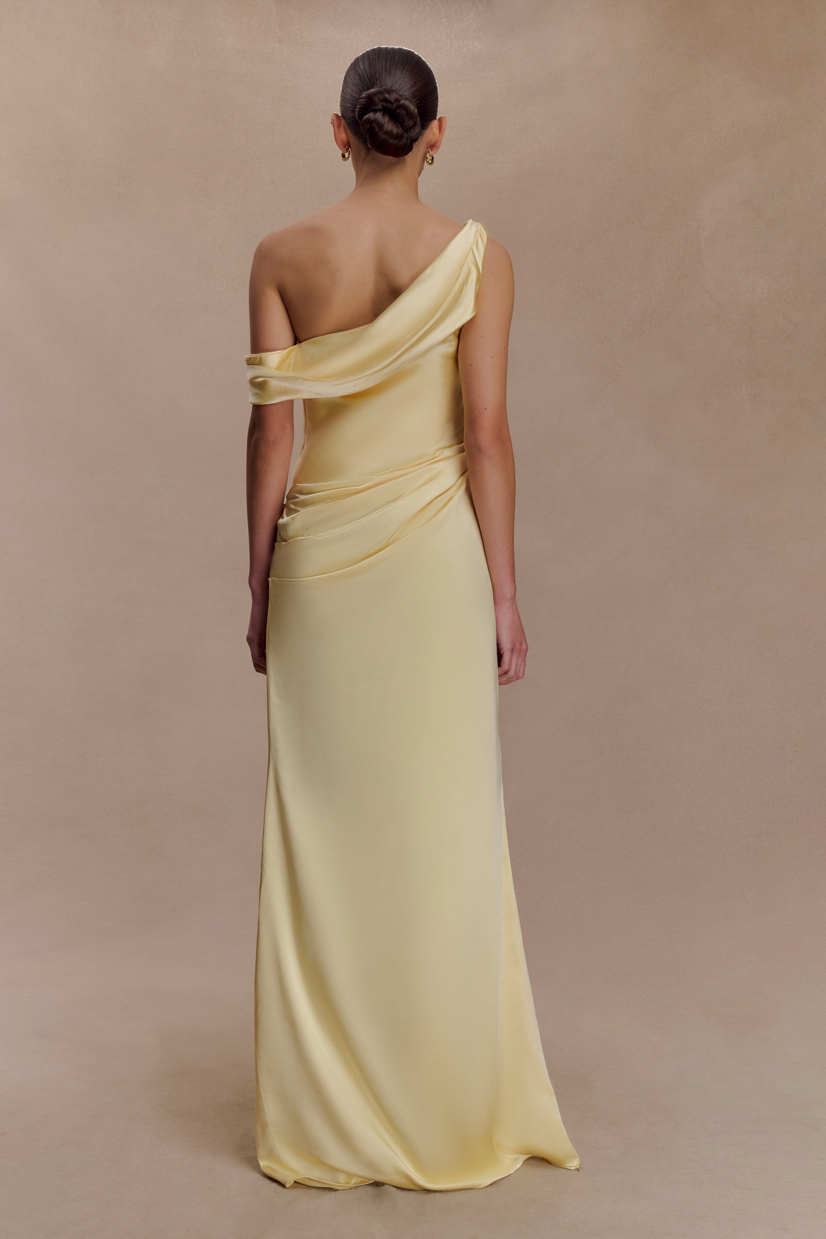 Alternative view of Dalia Off Shoulder Satin Maxi Dress - Lemon