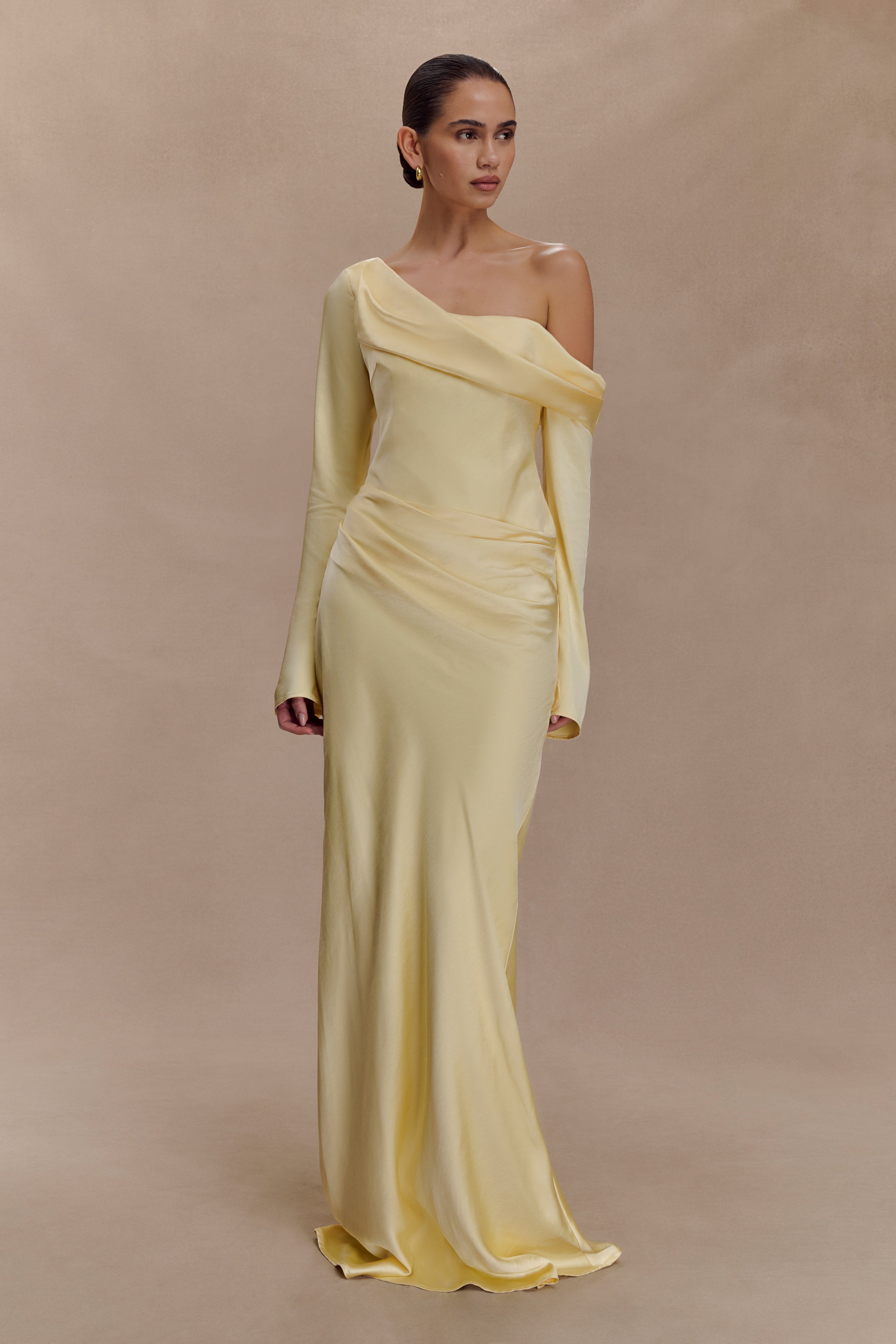 Iris Long Sleeve Satin Maxi Dress - Lemon - Image 6