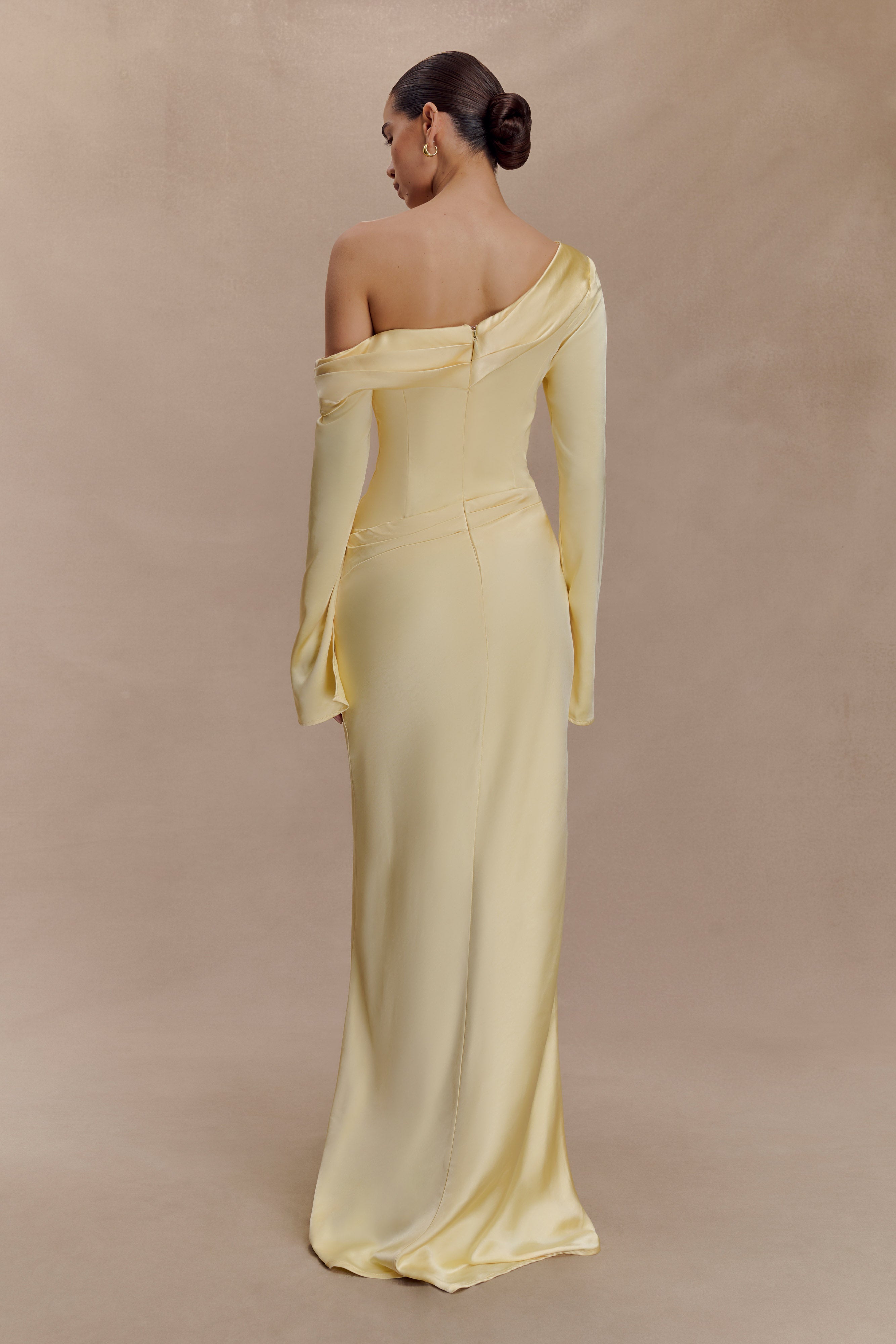 Alternative view of Iris Long Sleeve Satin Maxi Dress - Lemon