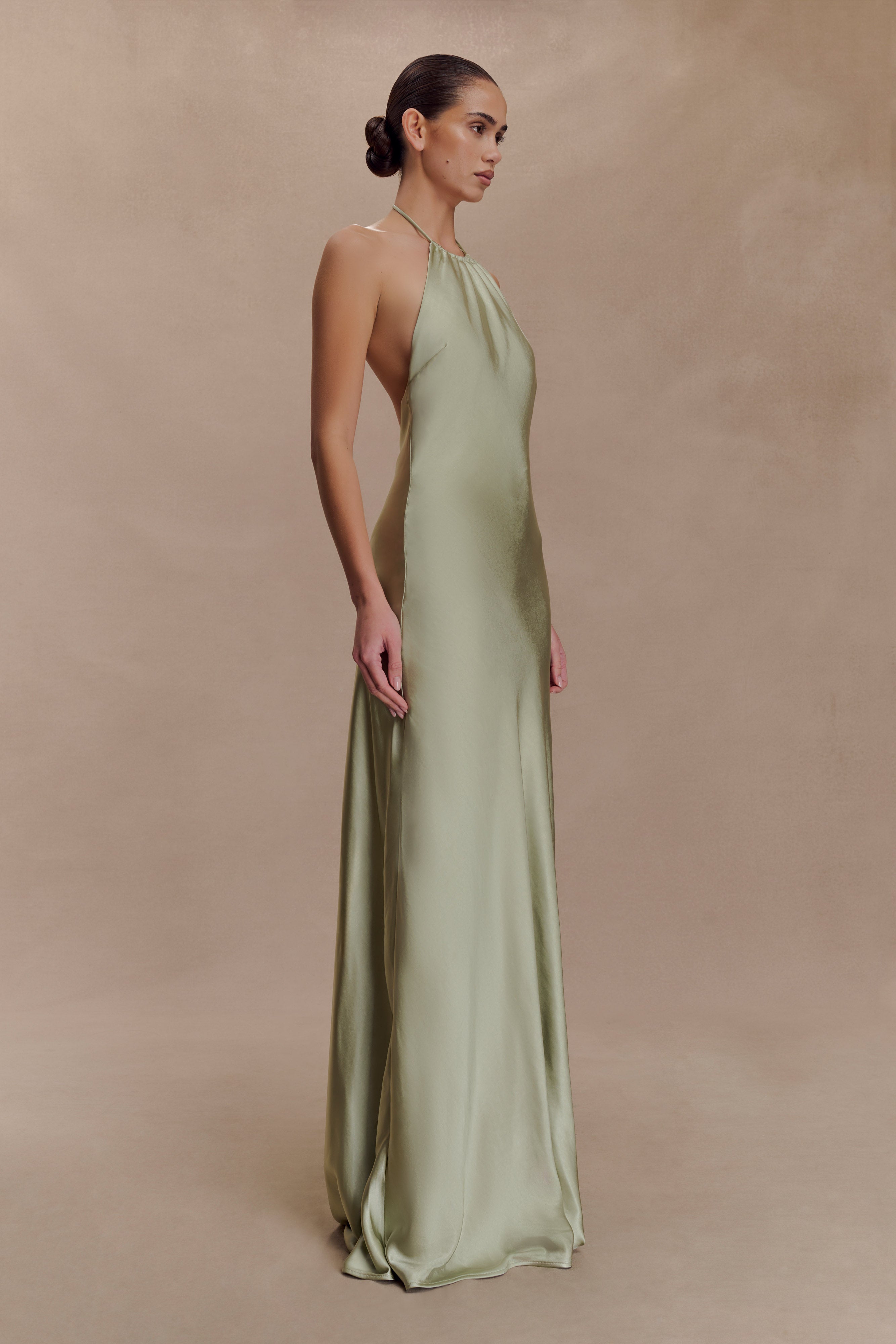 Alternative view of Bella Satin Halter Maxi Dress - Sage