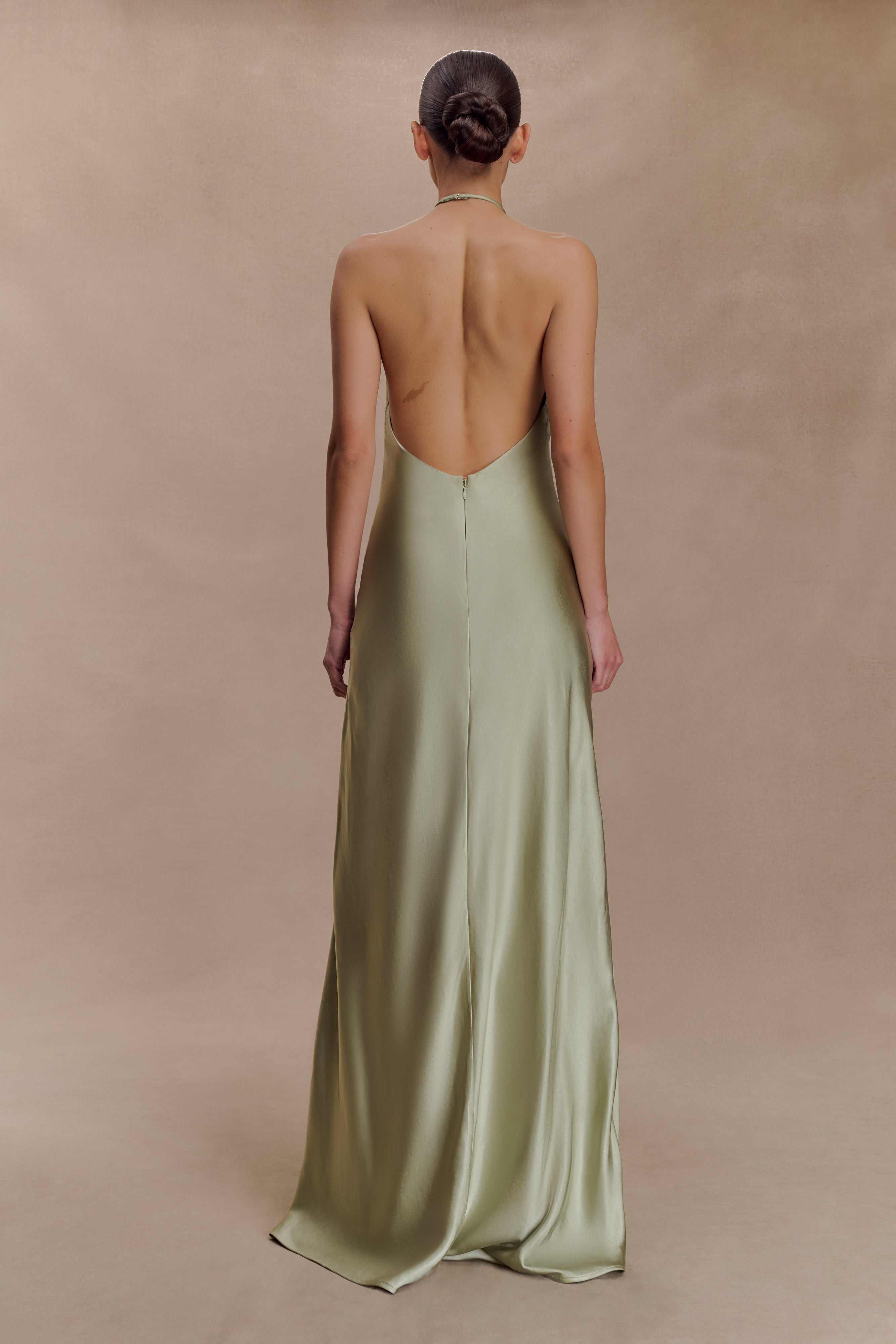 Bella Satin Halter Maxi Dress - Sage - Image 3