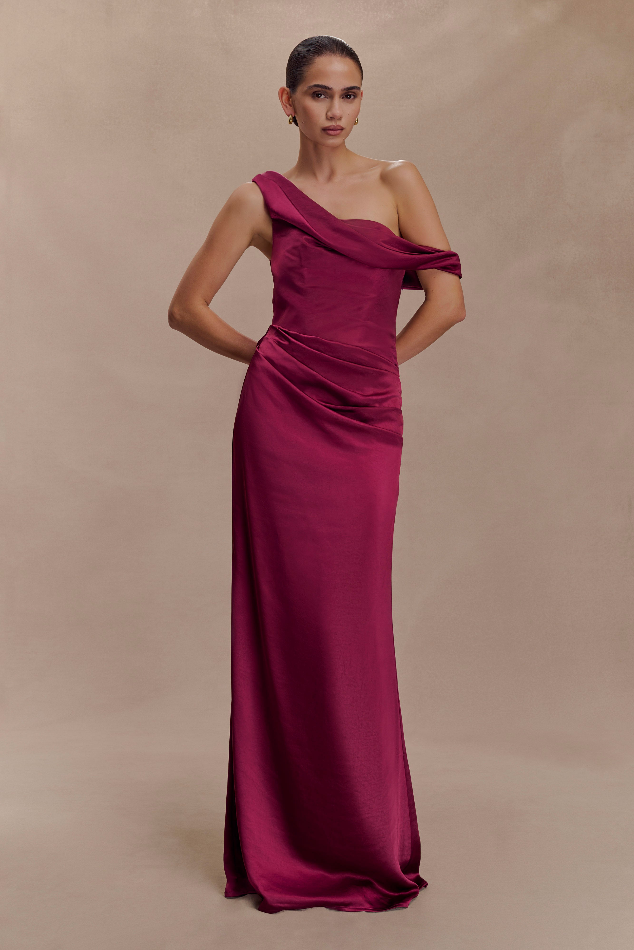 Dalia Off Shoulder Satin Maxi Dress - Mahogany - Image 7