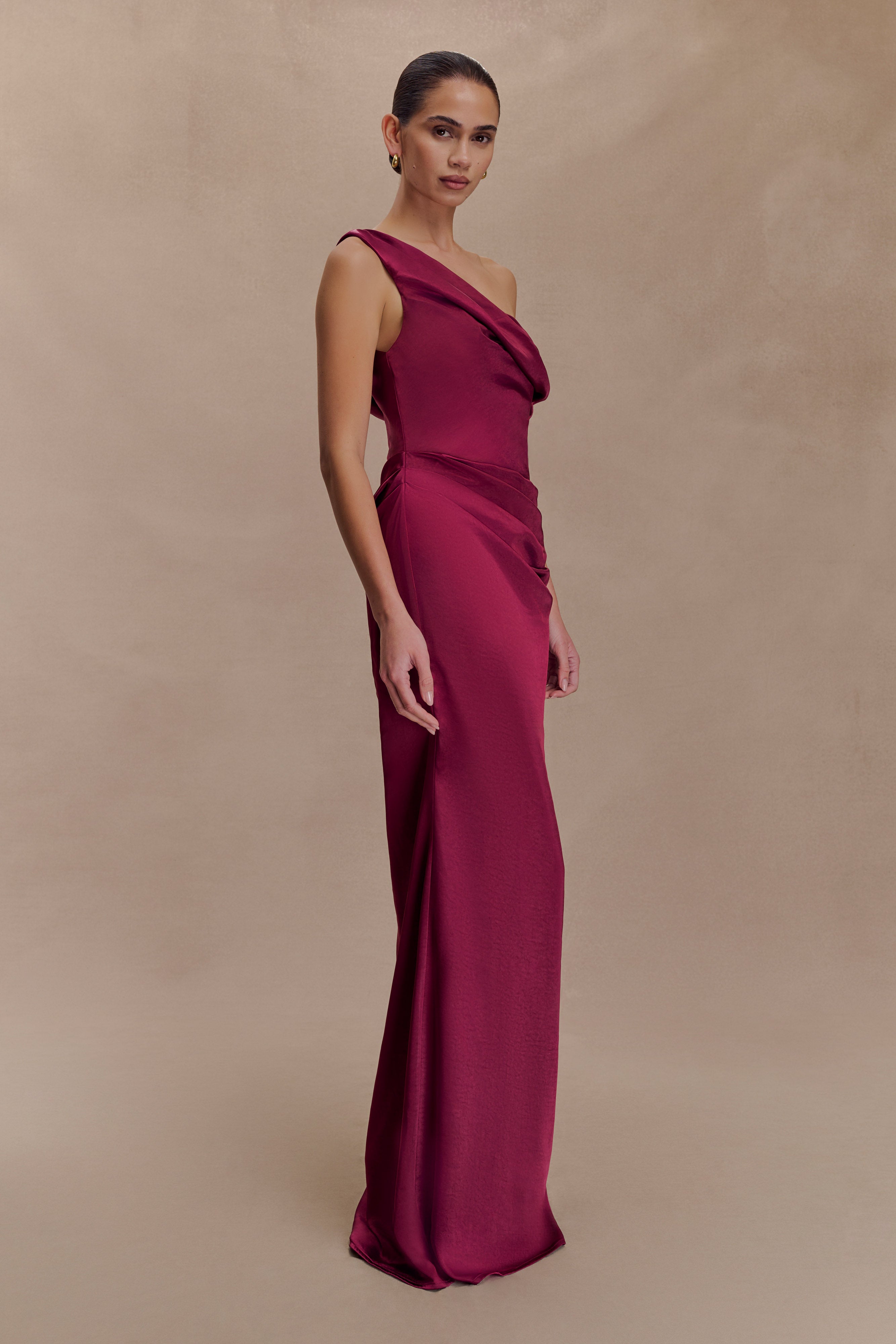 Dalia Off Shoulder Satin Maxi Dress - Mahogany - Image 9