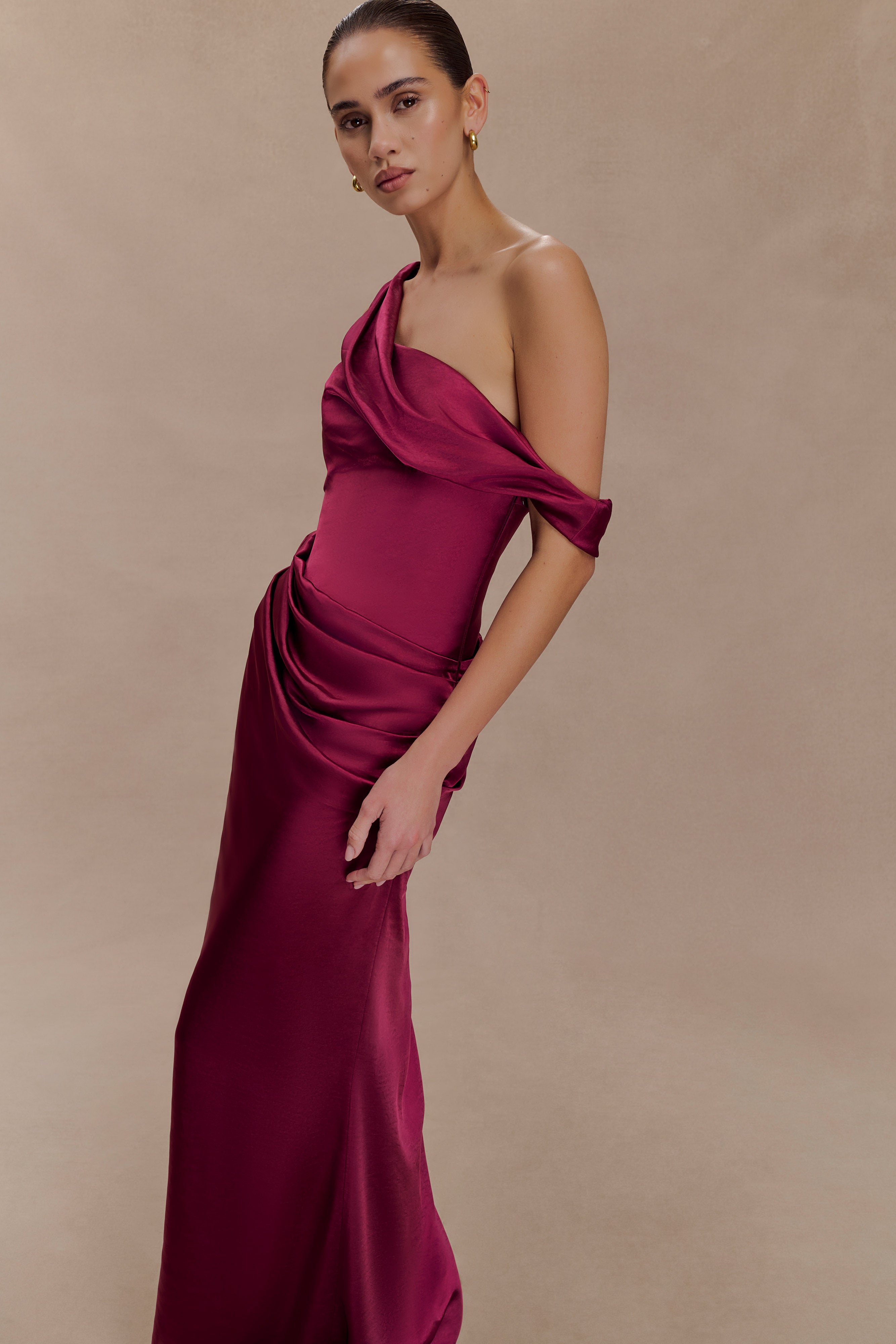 Dalia Off Shoulder Satin Maxi Dress - Mahogany - Image 3