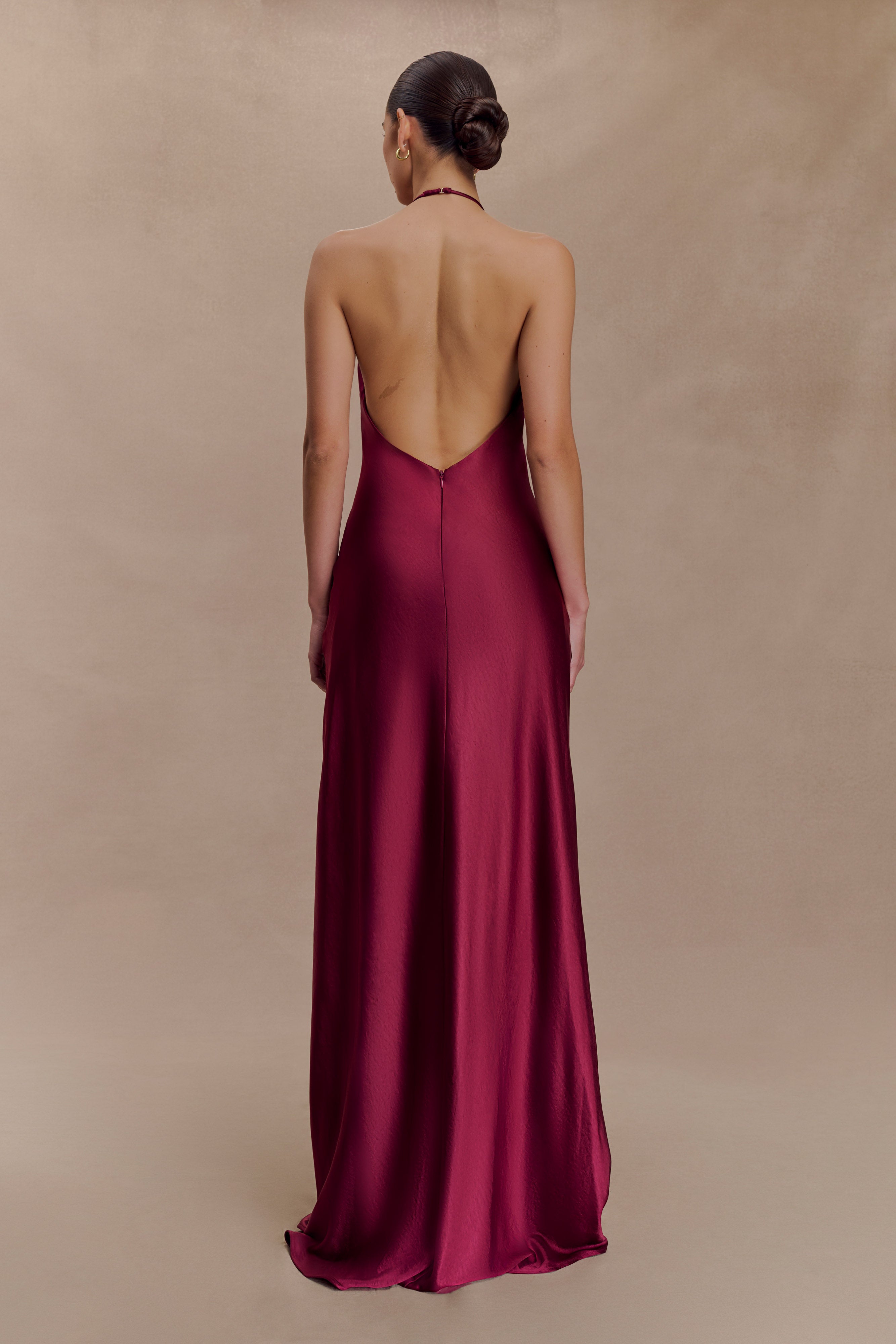 Alternative view of Bella Satin Halter Maxi Dress - Mahogany