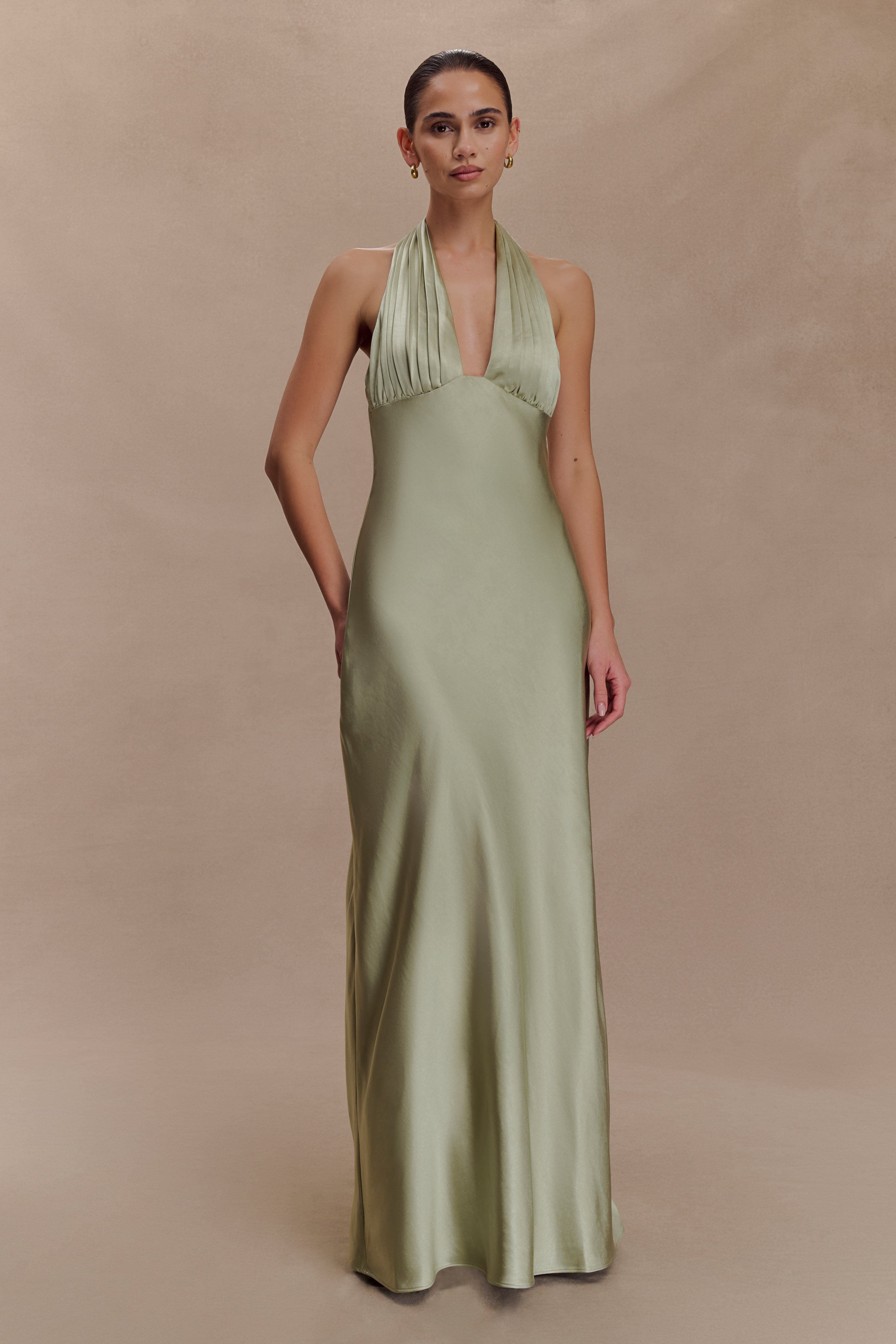 Alice Satin Halter Maxi Dress - Sage - Image 3
