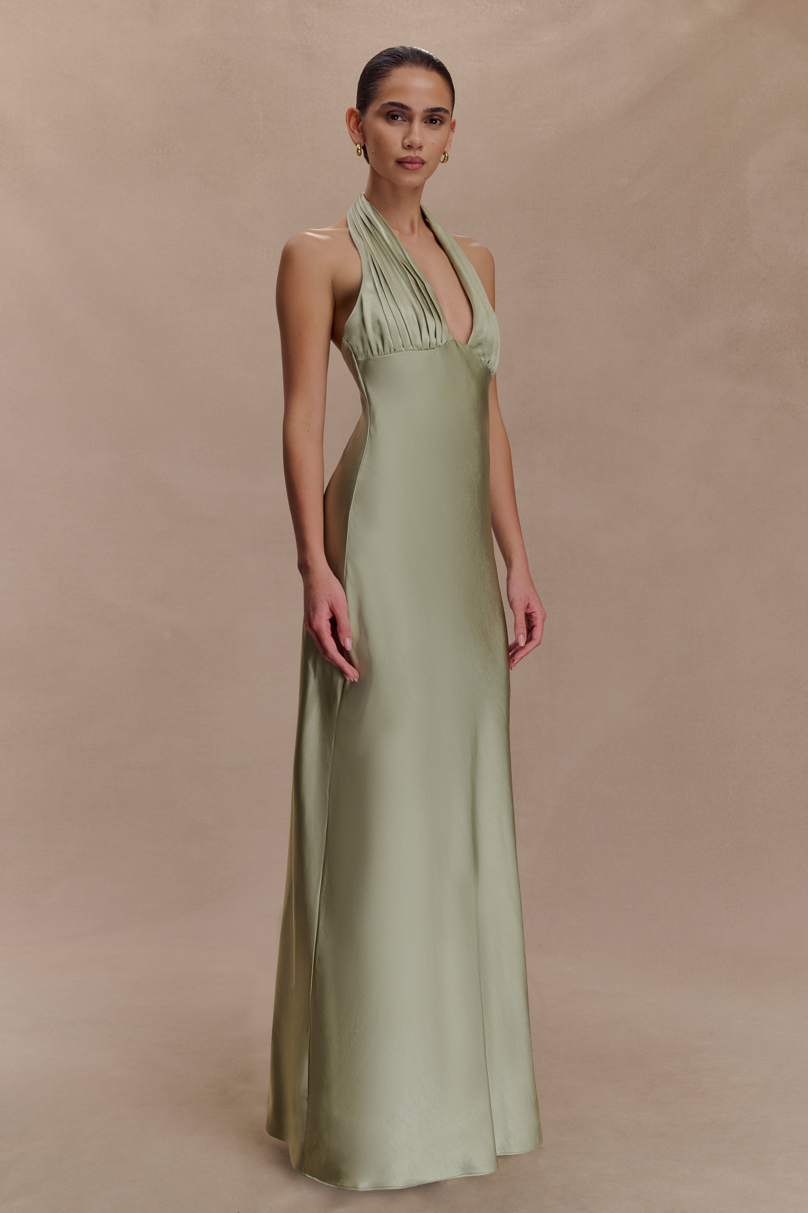 Alternative view of Alice Satin Halter Maxi Dress - Sage