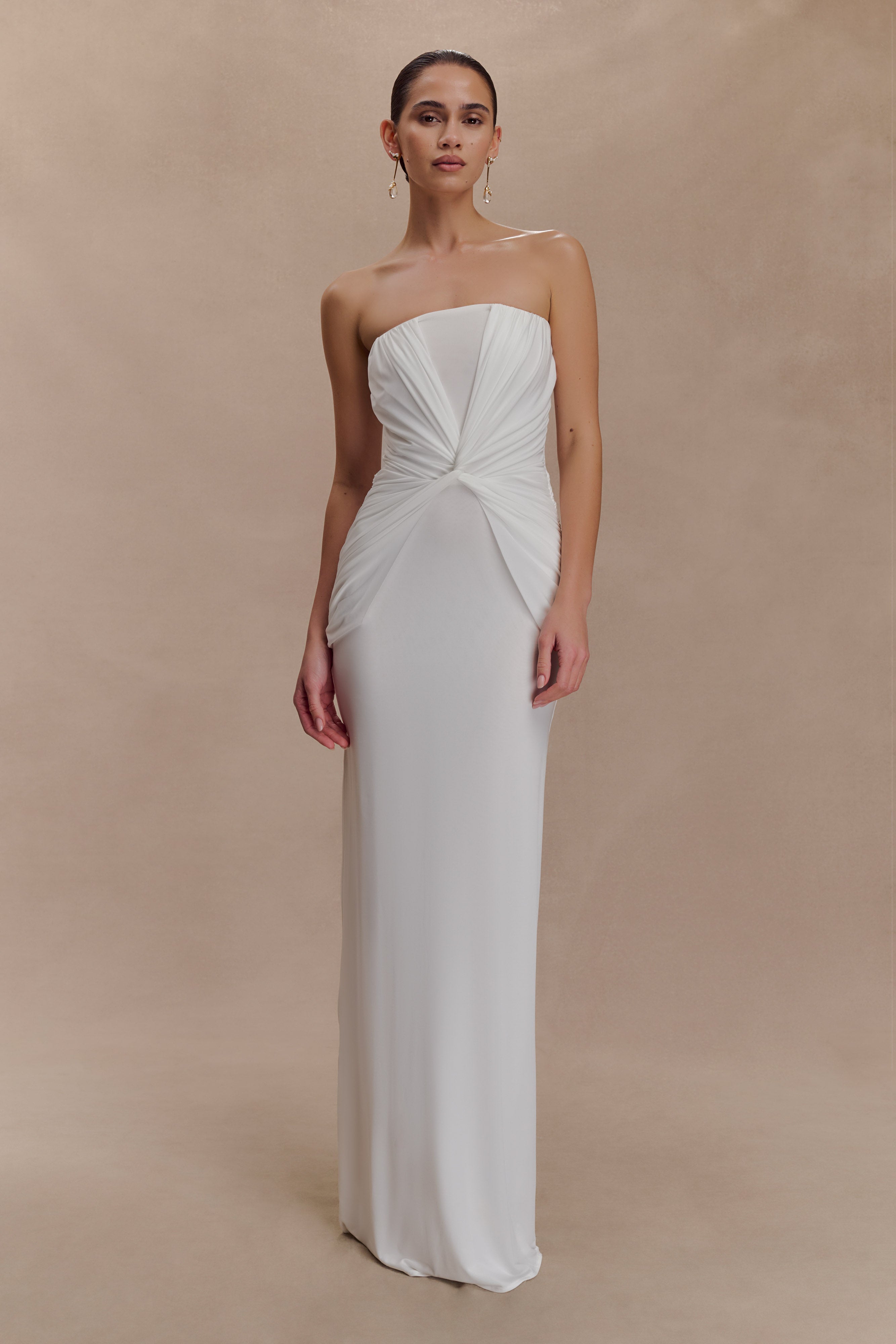Mirren Strapless Slinky Maxi Dress - White - Image 6
