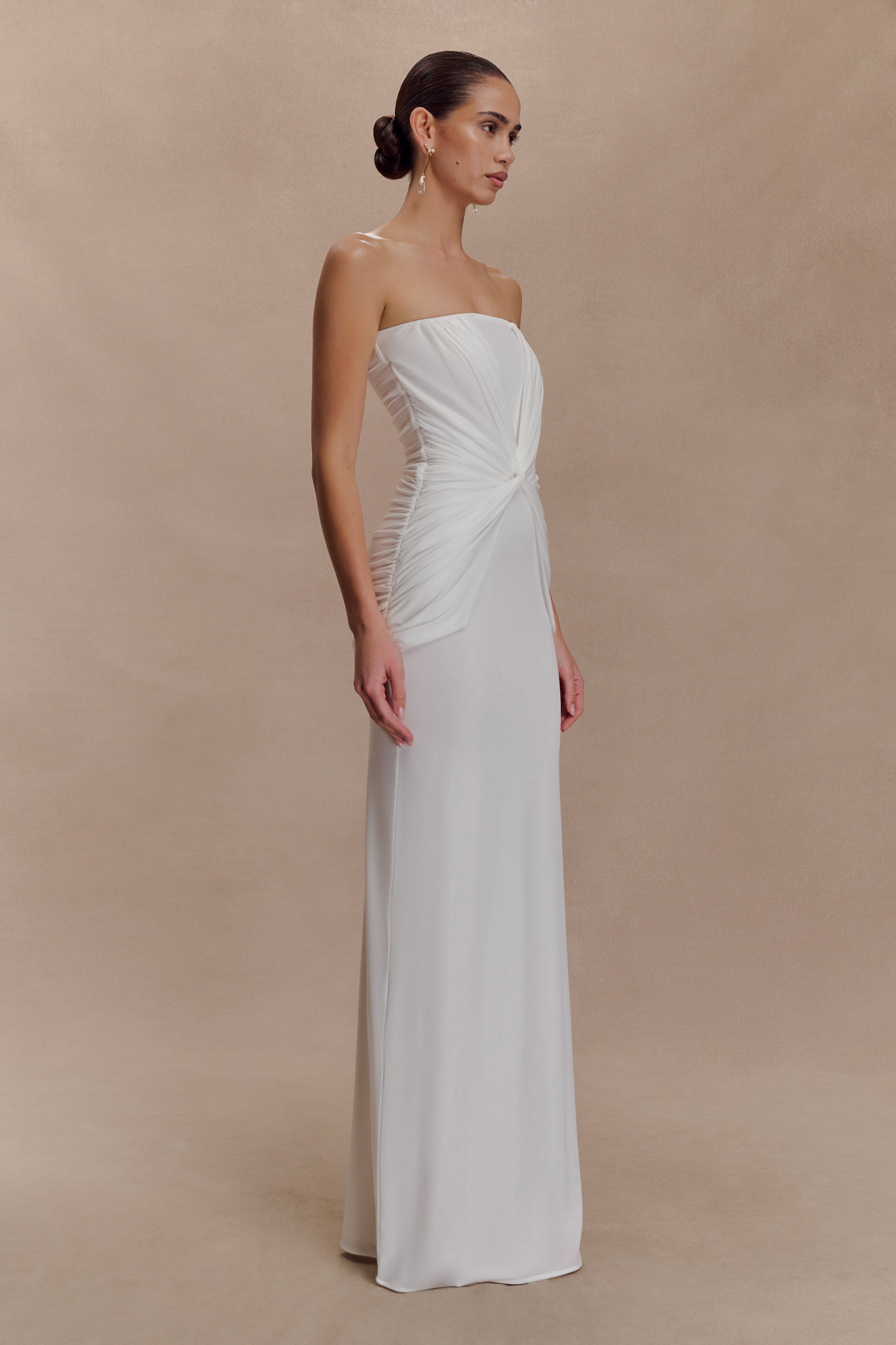 Mirren Strapless Slinky Maxi Dress - White - Image 4